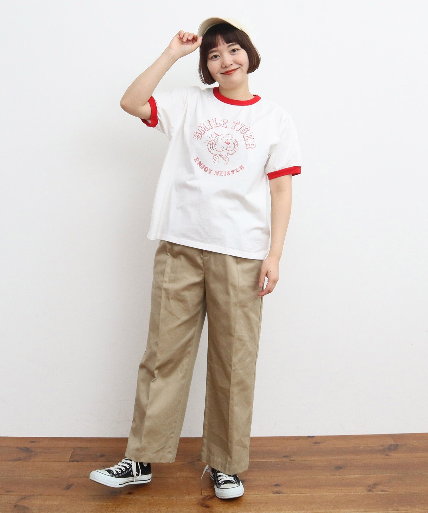 AMBIDEX Store ○smile tiger リンガーTシャツ(F シロ): CHILD WOMAN
