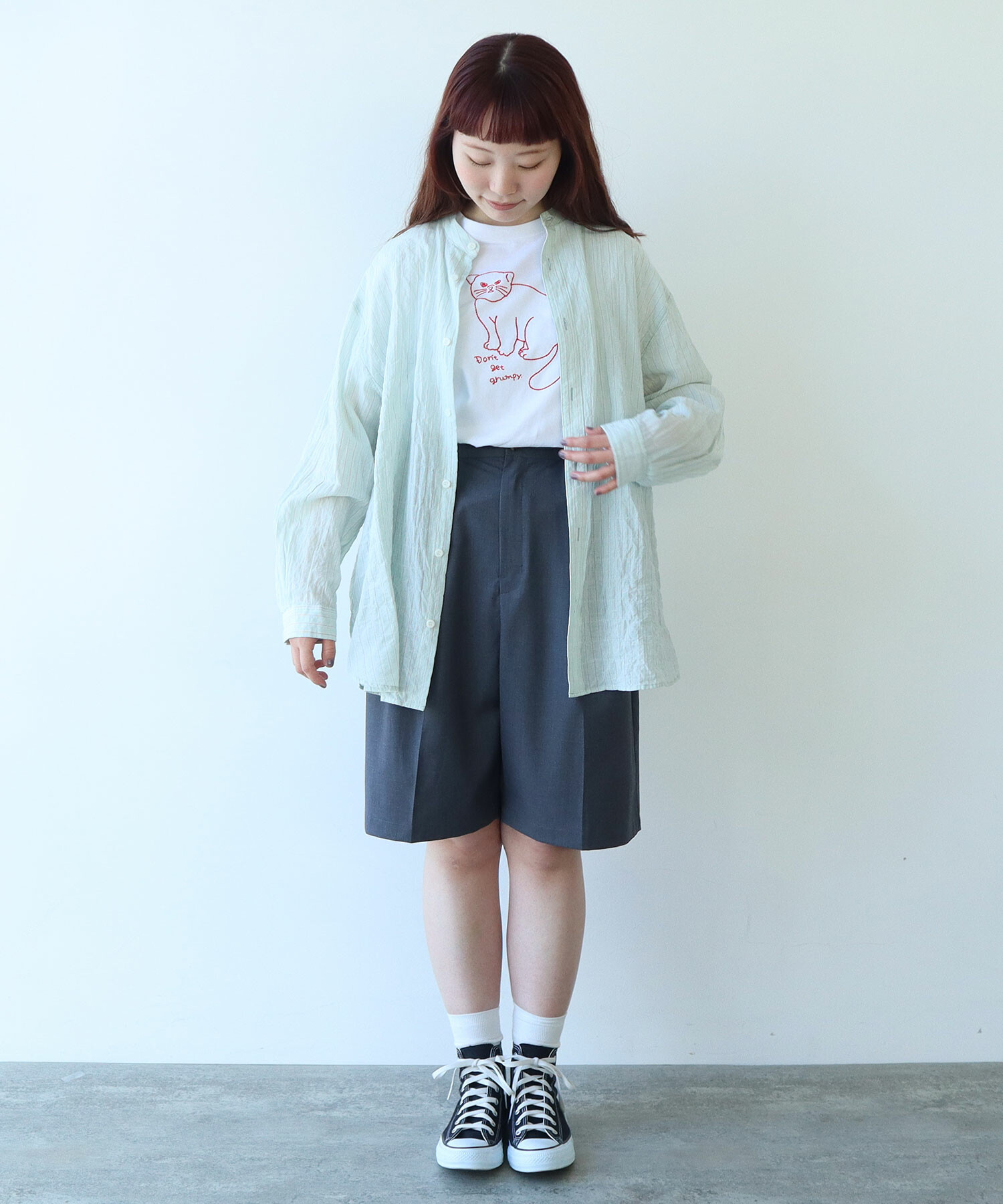 AMBIDEX Store 〇 shirring stripe バンドカラーシャツ(F