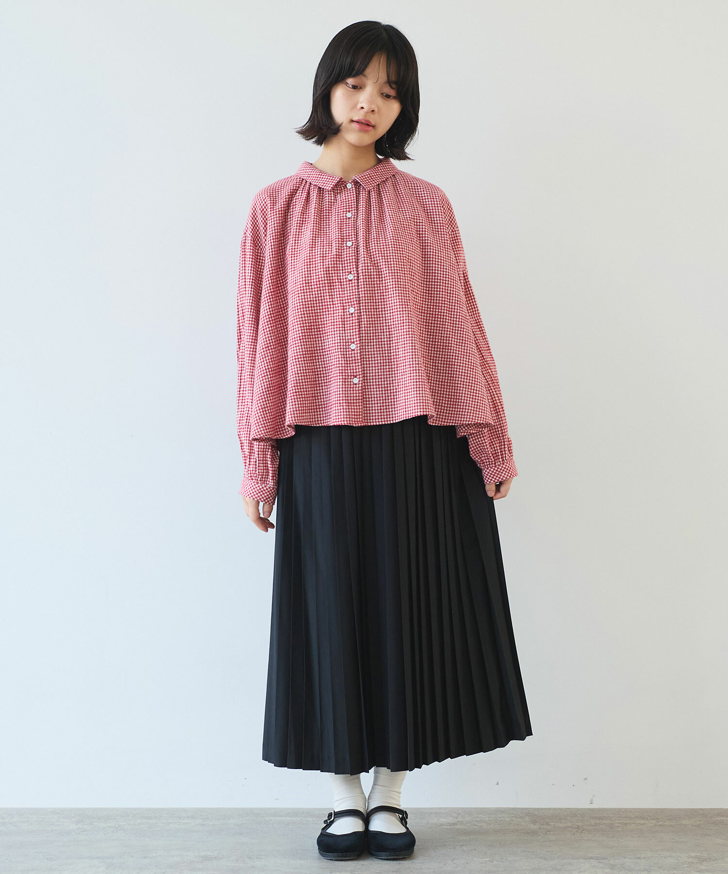 AMBIDEX Store 〇 fuwa fuwa ギンガム ブラウス(F アカ): bulle de savon