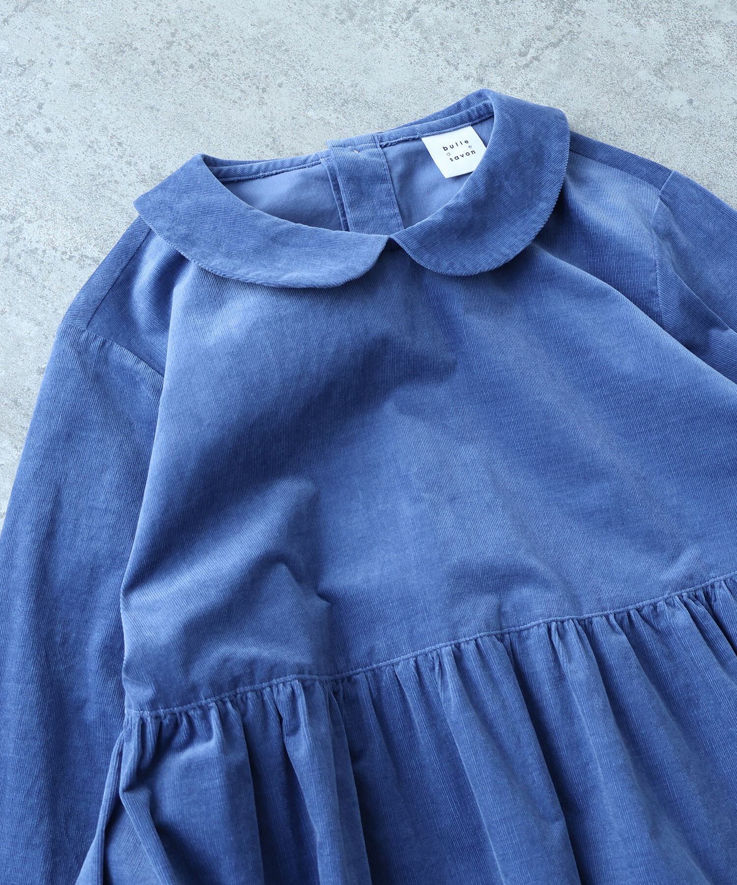 【8/8まで出品】 bulle de savon 角衿ギャザーワンピース 21Wシャツコール 角衿ギャザーワンピース（ワンピース）｜bulle