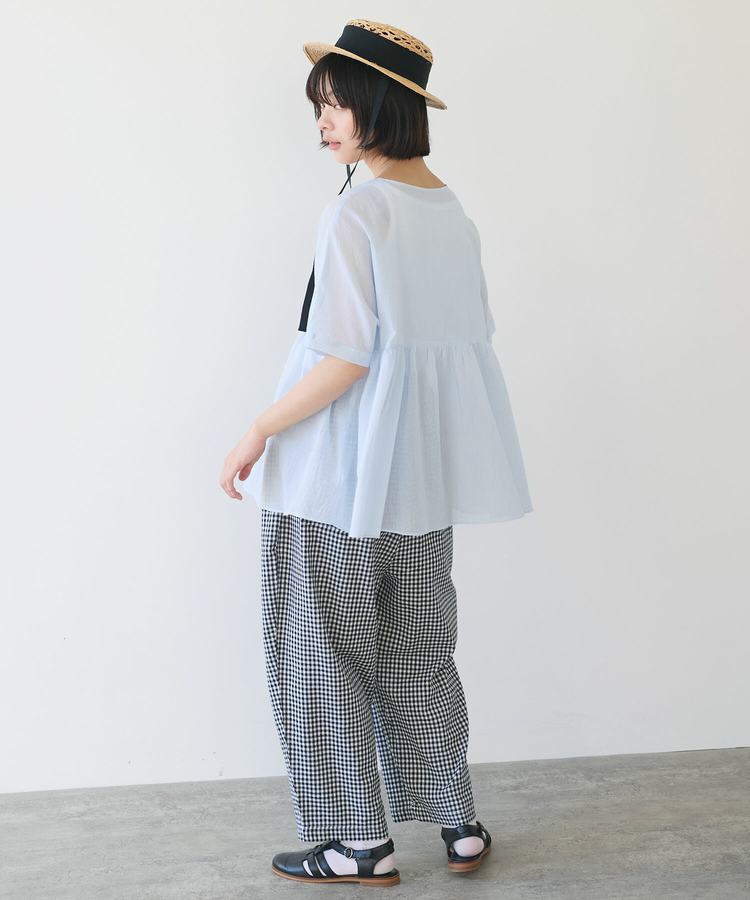 AMBIDEX Store △〇 ギンガム タックパンツ(F アオ): bulle de savon