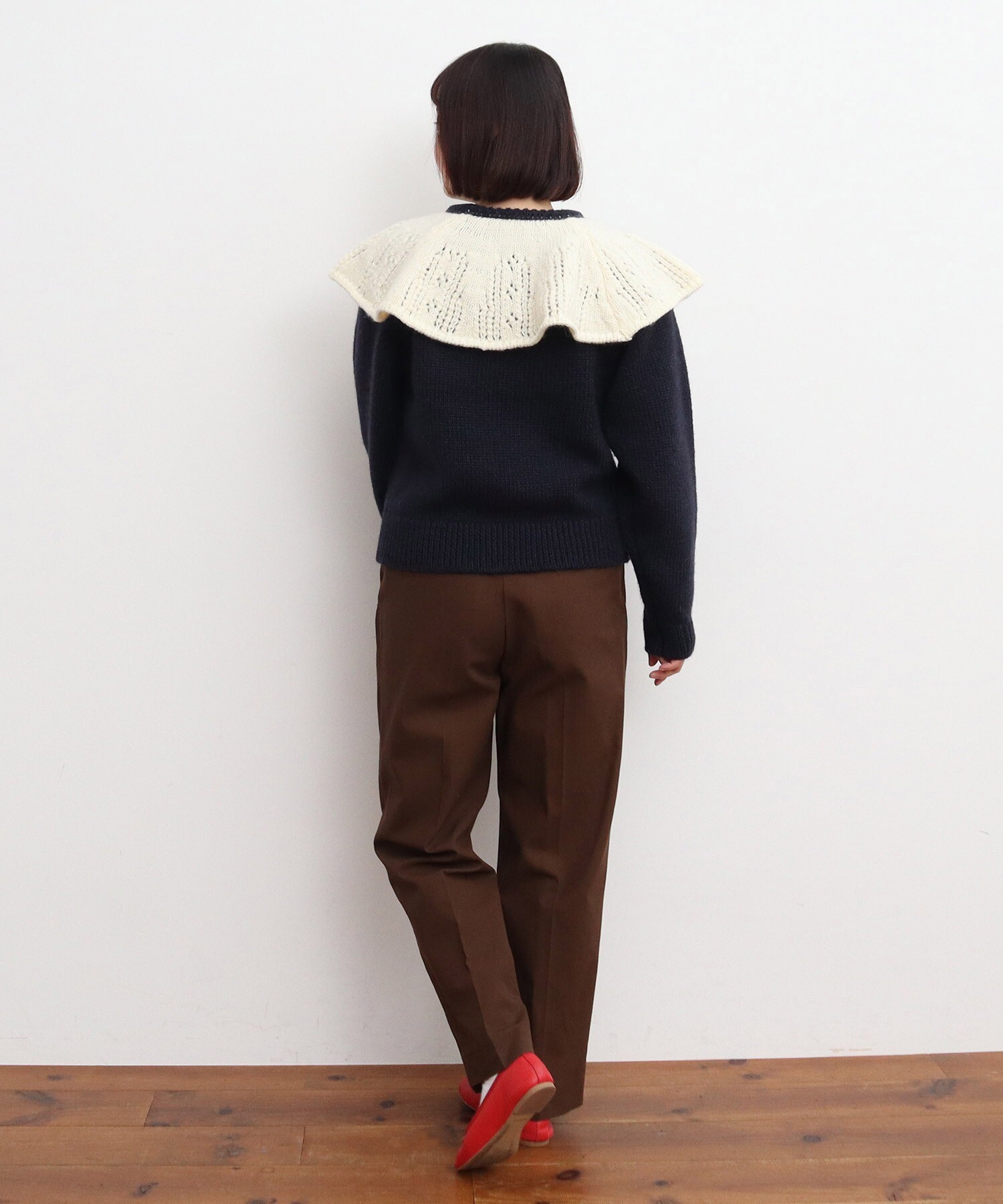 AMBIDEX Store ○1/3Wool 透かし編みケープ襟プルオーバー(F コン