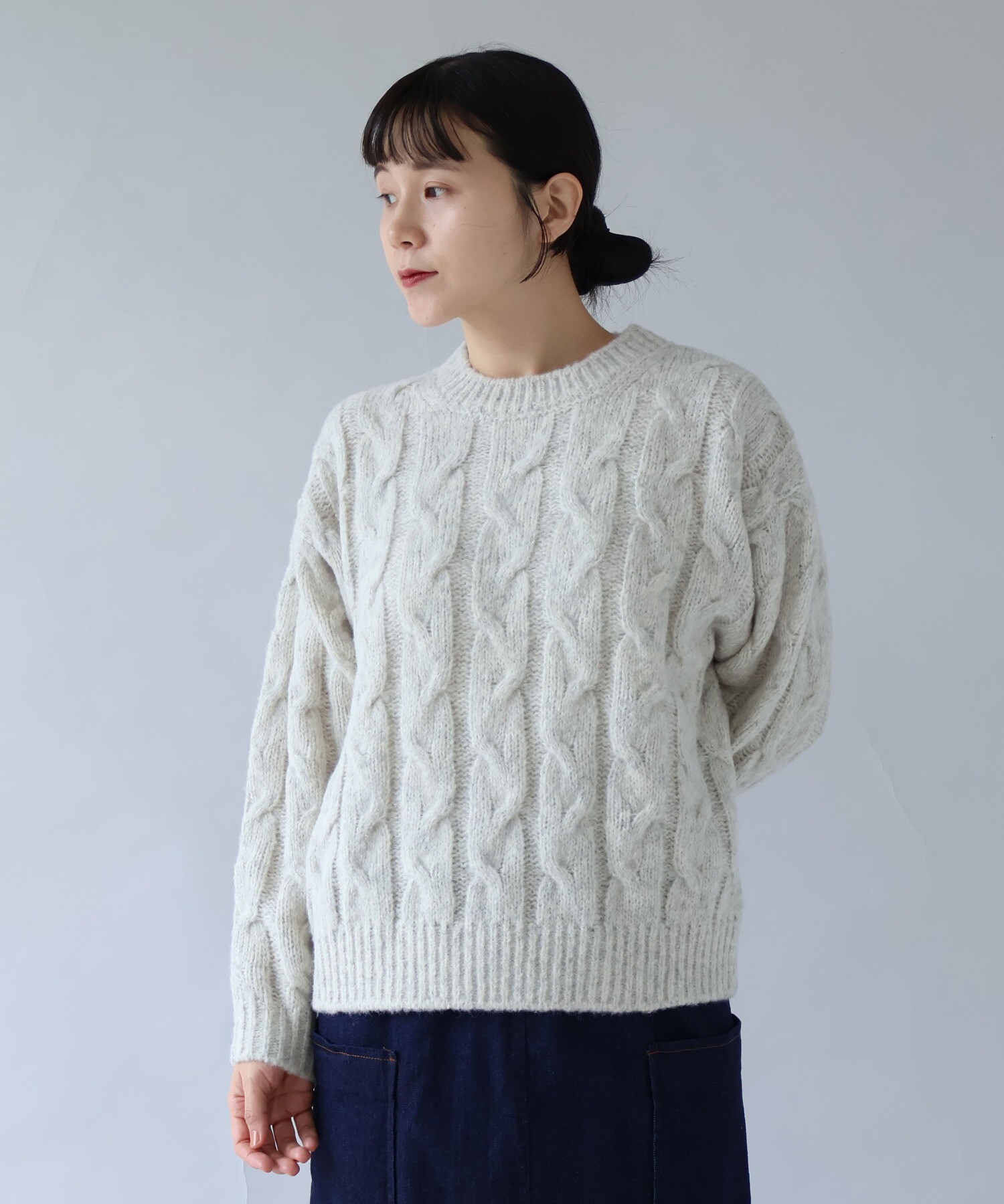 AMBIDEX Store ○malibo mix ウール アラン編みプルオーバー(F アオ): yuni