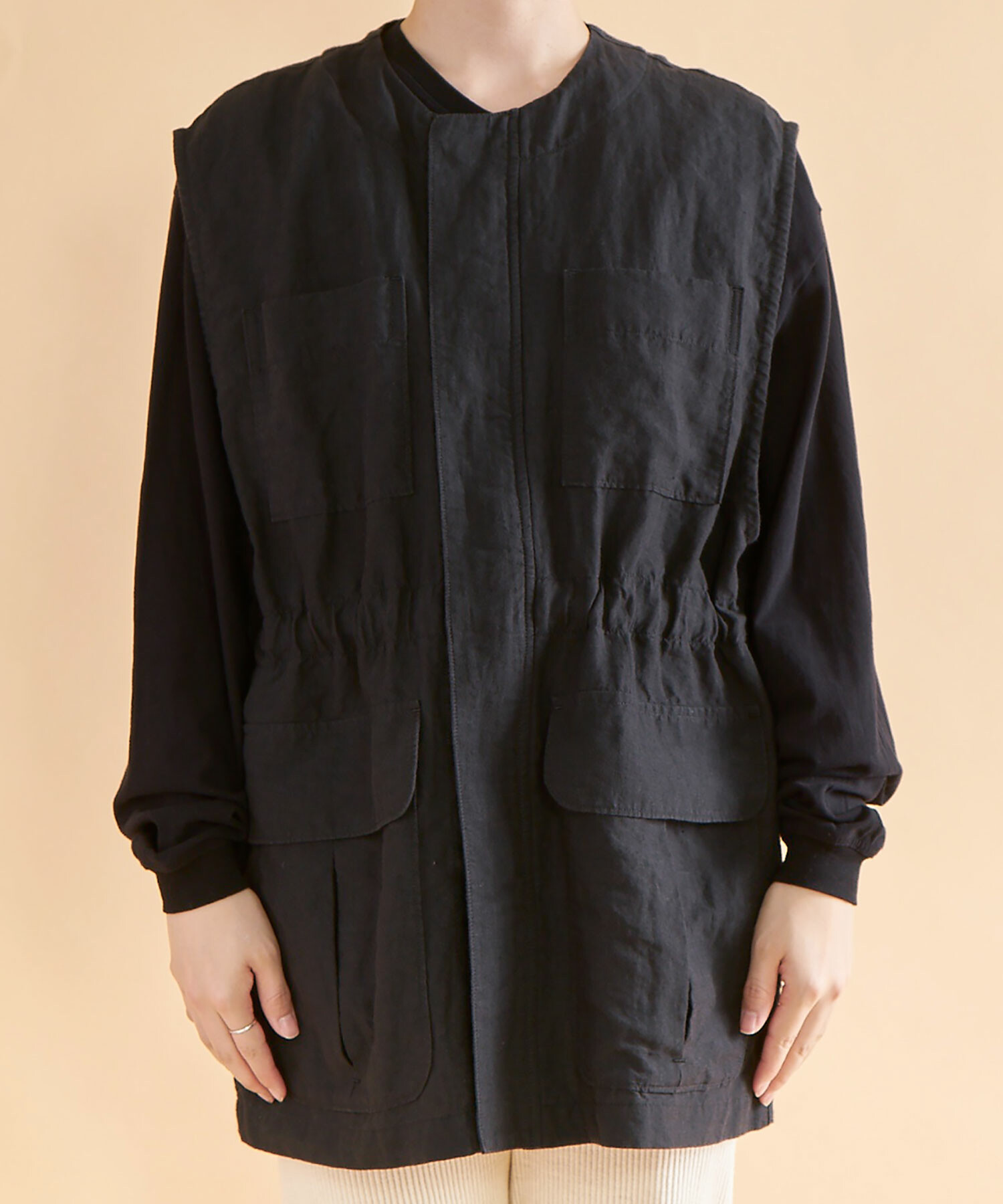 AMBIDEX Store ○60/高密度LINEN ベスト(F BLACK): FLAT-cic-HATENA