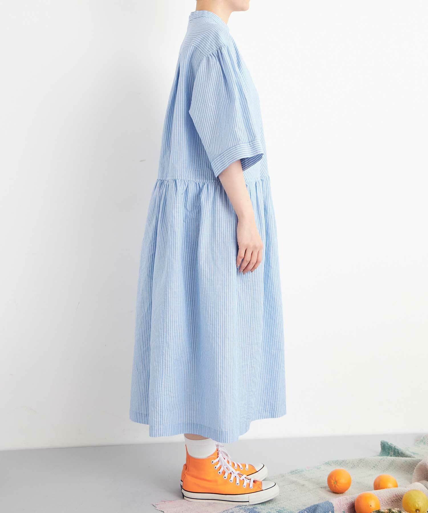 AMBIDEX Store ○ORGANIC コットン/リネン シャツドレス(F BLUE