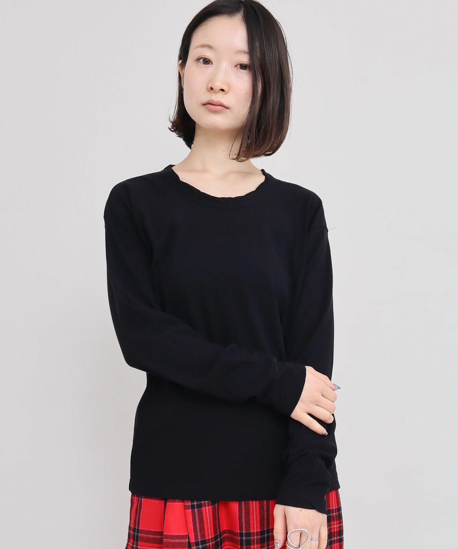 AMBIDEX Store GV天竺クルーネック長袖プルオーバー(F クロ): iki