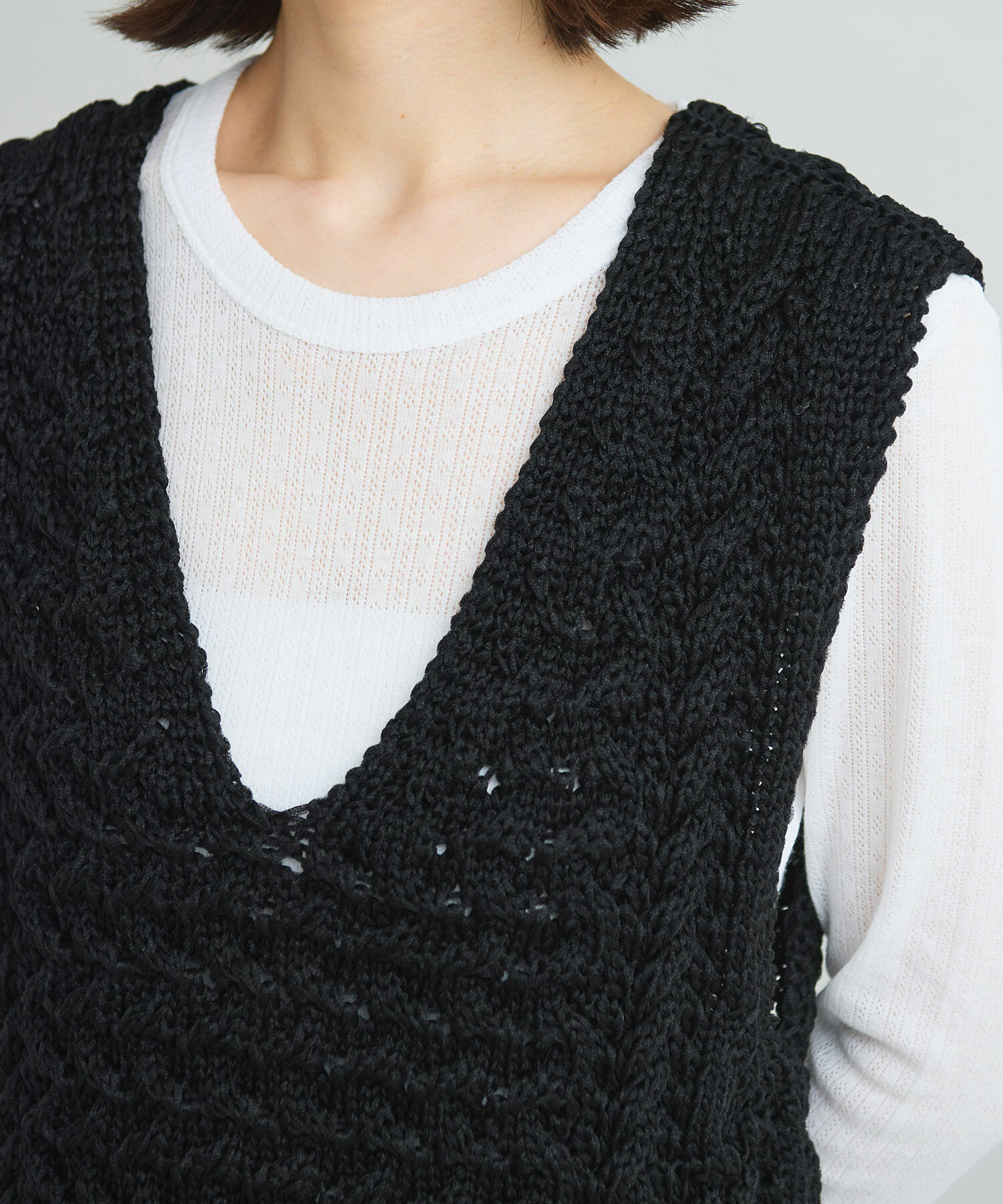 AMBIDEX Store 〇ナイロンリリーヤーン アラン編み ベスト(F クロ): iki