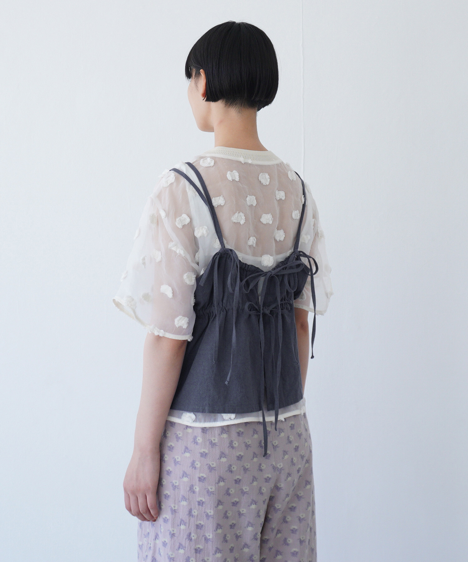 AMBIDEX Store △〇rondo ribbon embroidery キャミ(F ブルー