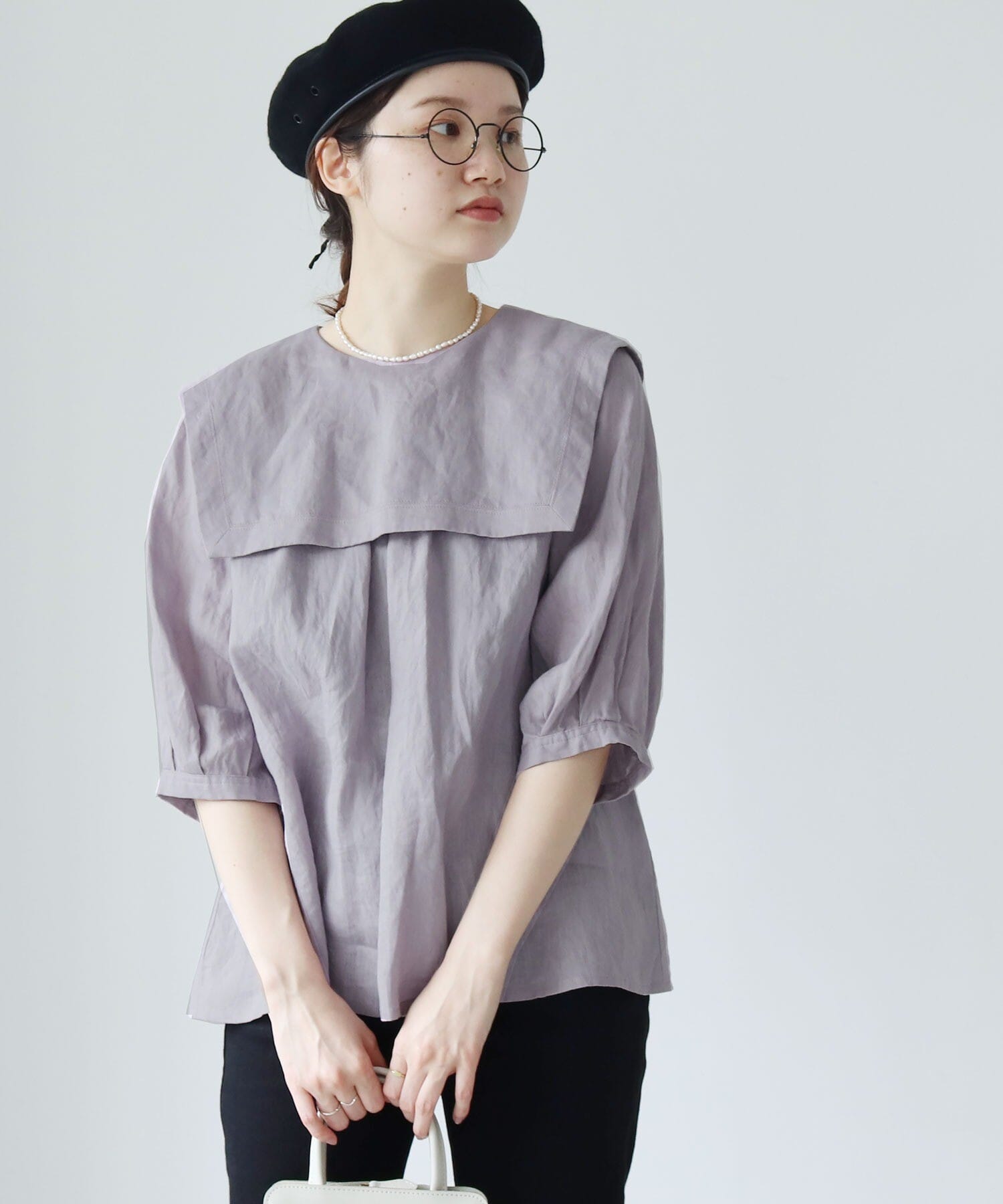 fig London daily LINEN セーラーブラウス-