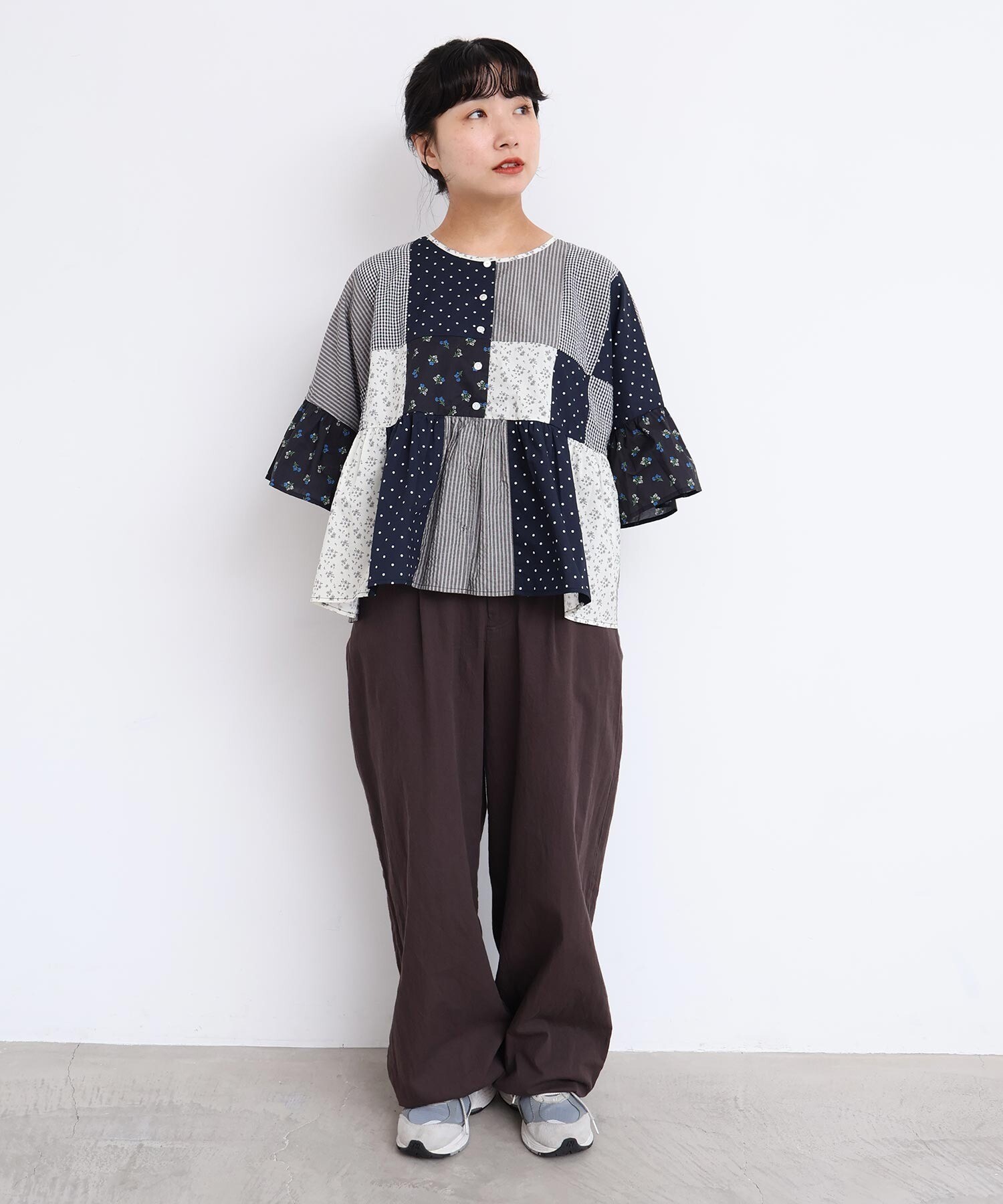 AMBIDEX Store little garden パッチワークブラウス(F クロ): l