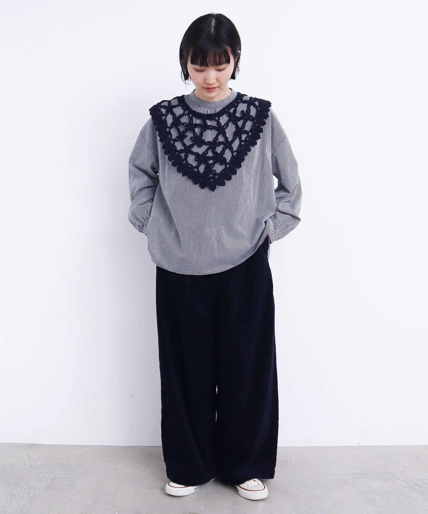 AMBIDEX Store △○お花の裂き編み つけ襟 ブラウス(F シロ): l 