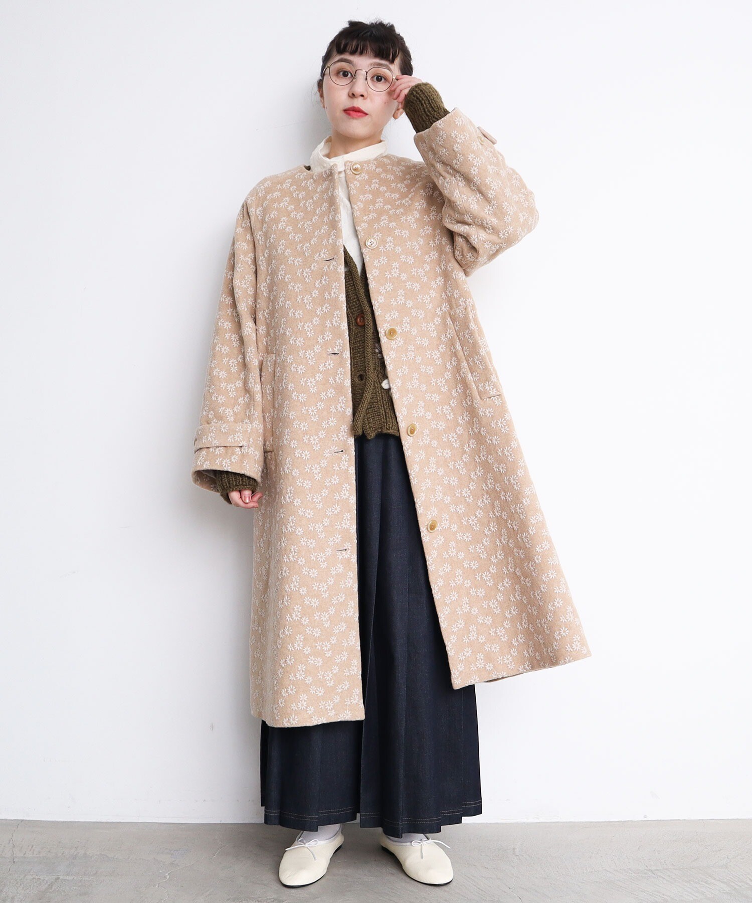 新品サイズ１LOKITHO CORD EMB.COAT ロキトコード刺繍コート肩幅393cm