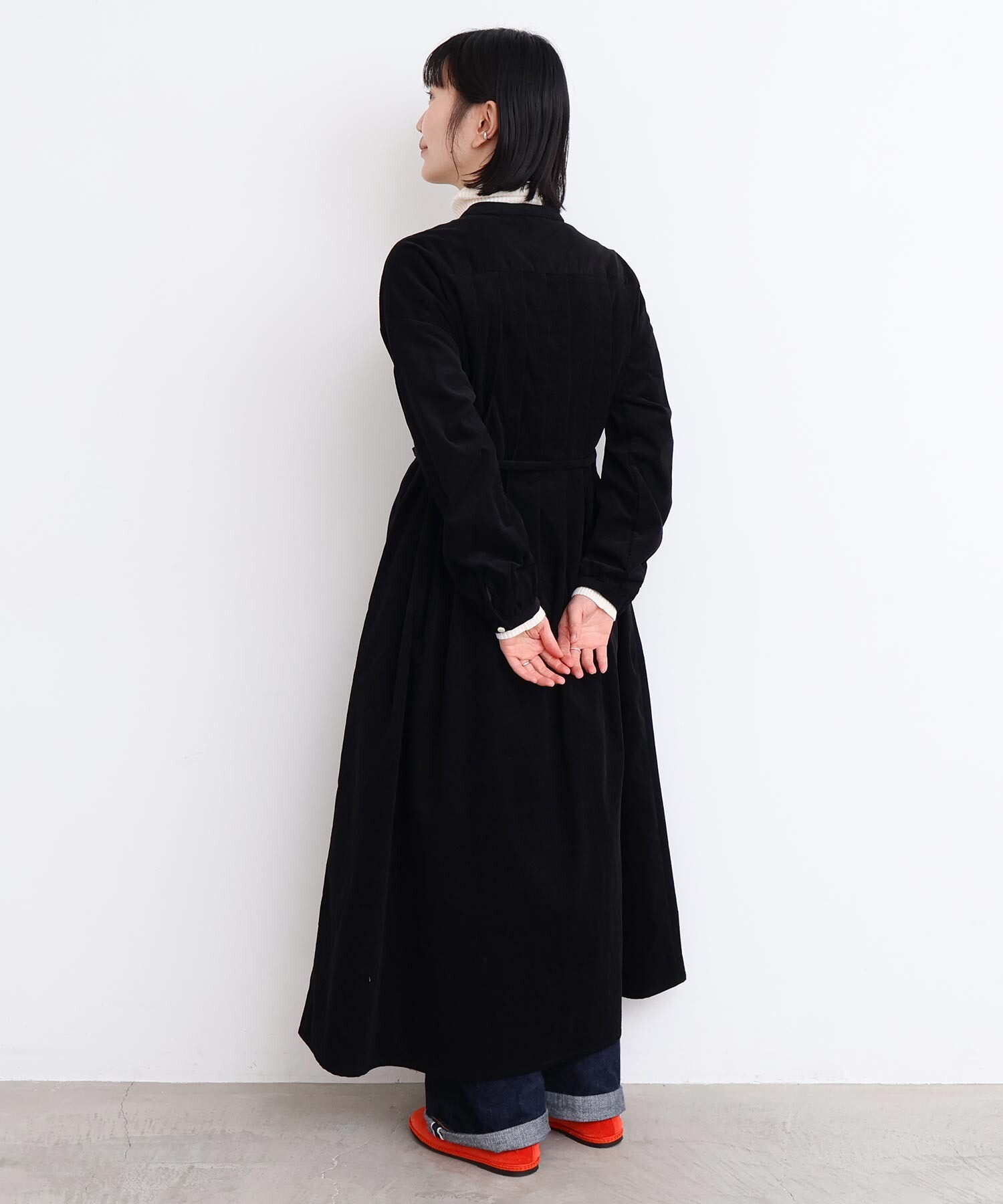 AMBIDEX Store 〇21Wシャツコール タックワンピース(F クロ): l