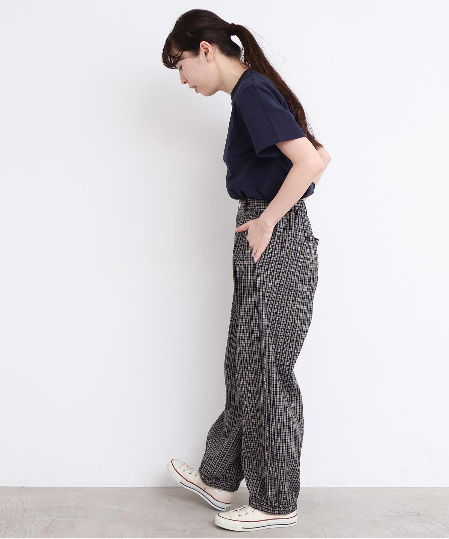 AMBIDEX Store 〇やさしいチェック 裾しぼりパンツ (F ベージュ