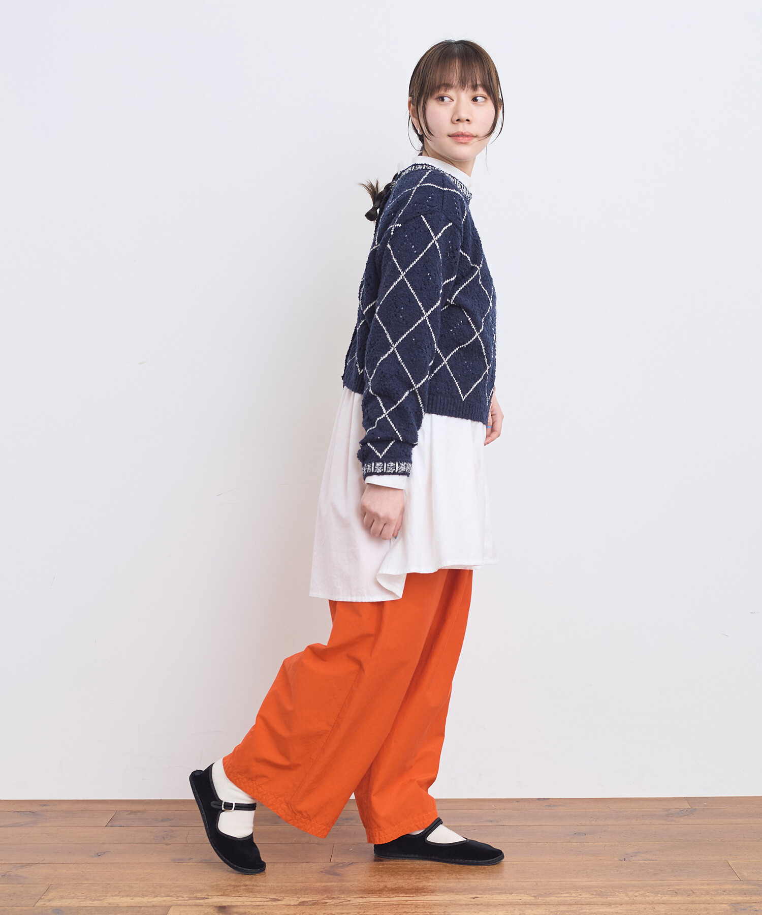 AMBIDEX Store 〇アーガイルインターシャ 2wayショートカーディガン(F