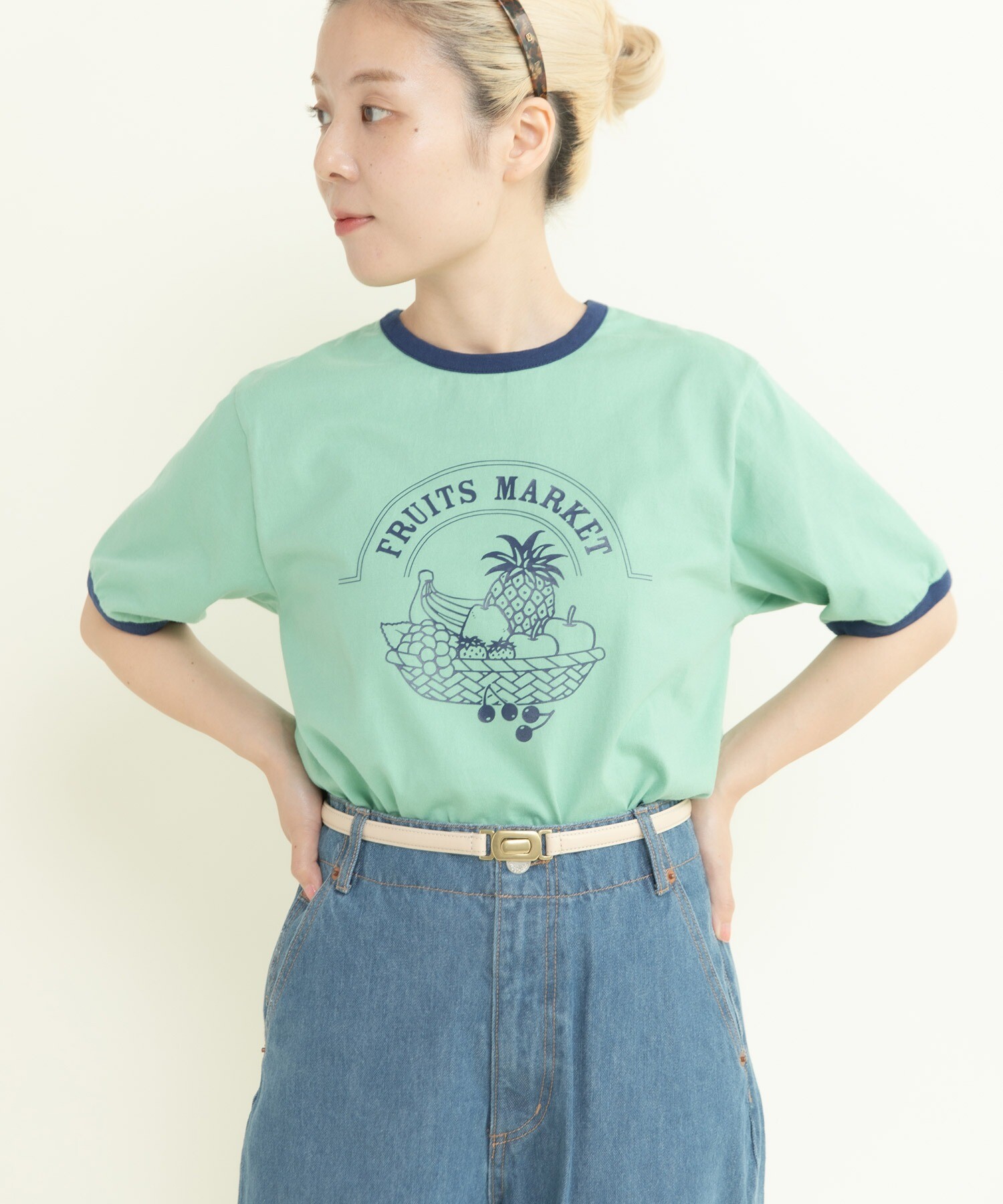 40/2天竺 フルーツプリントリンガーTシャツ