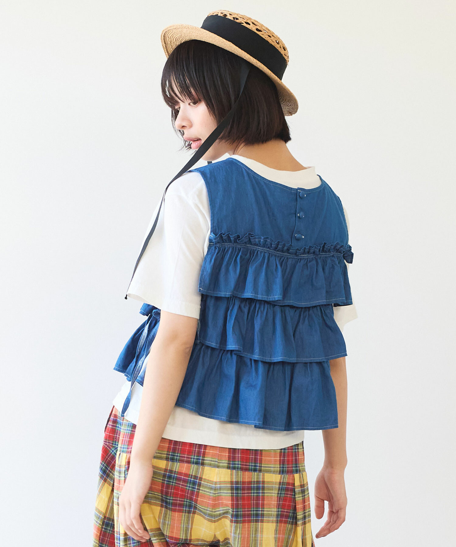 AMBIDEX Store △〇 5.5oz denim furifuri ベスト(F アオ