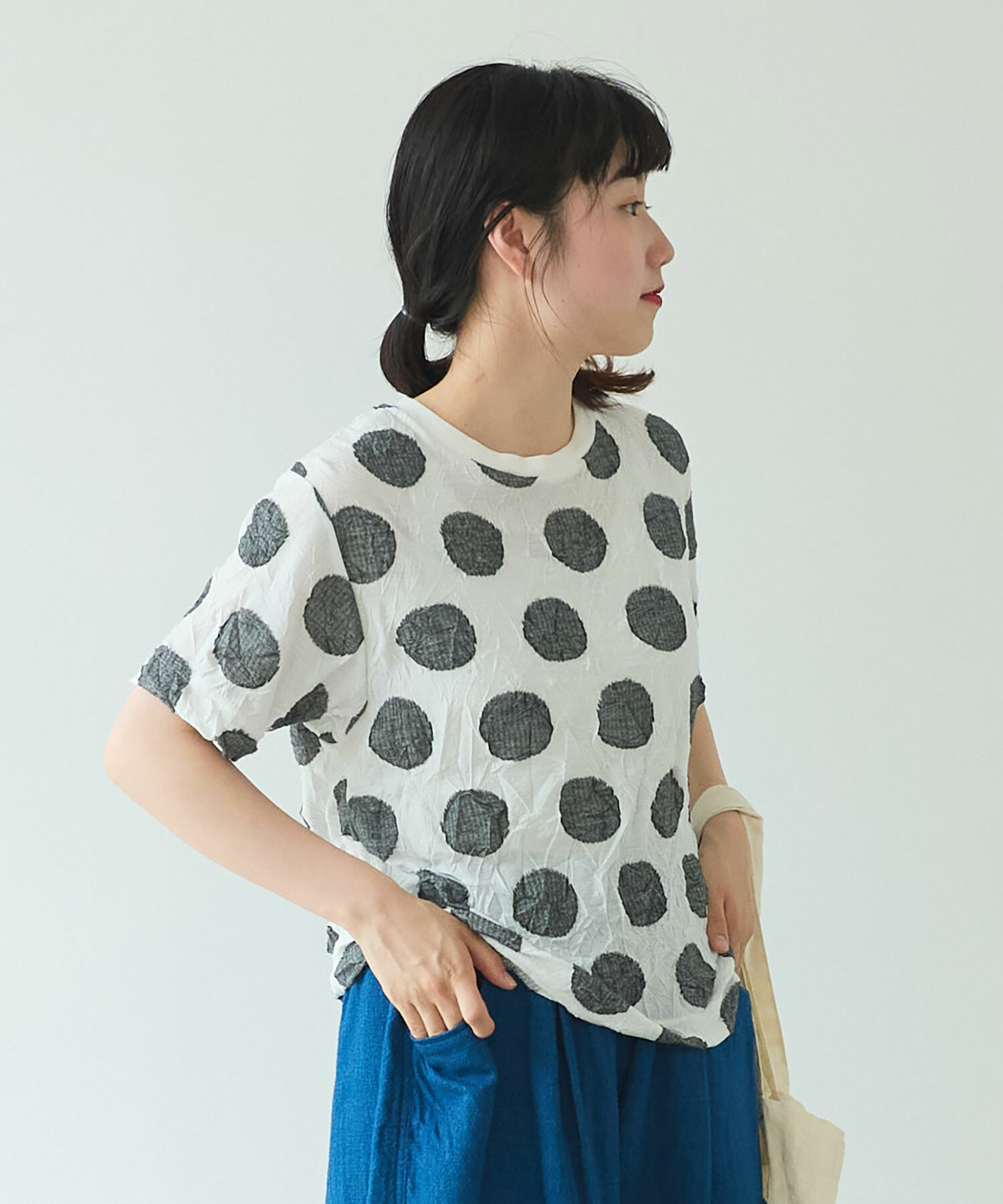 AMBIDEX Store 〇キャッチワッシャー ドットジャカード Tシャツ(F シロ): bulle de savon