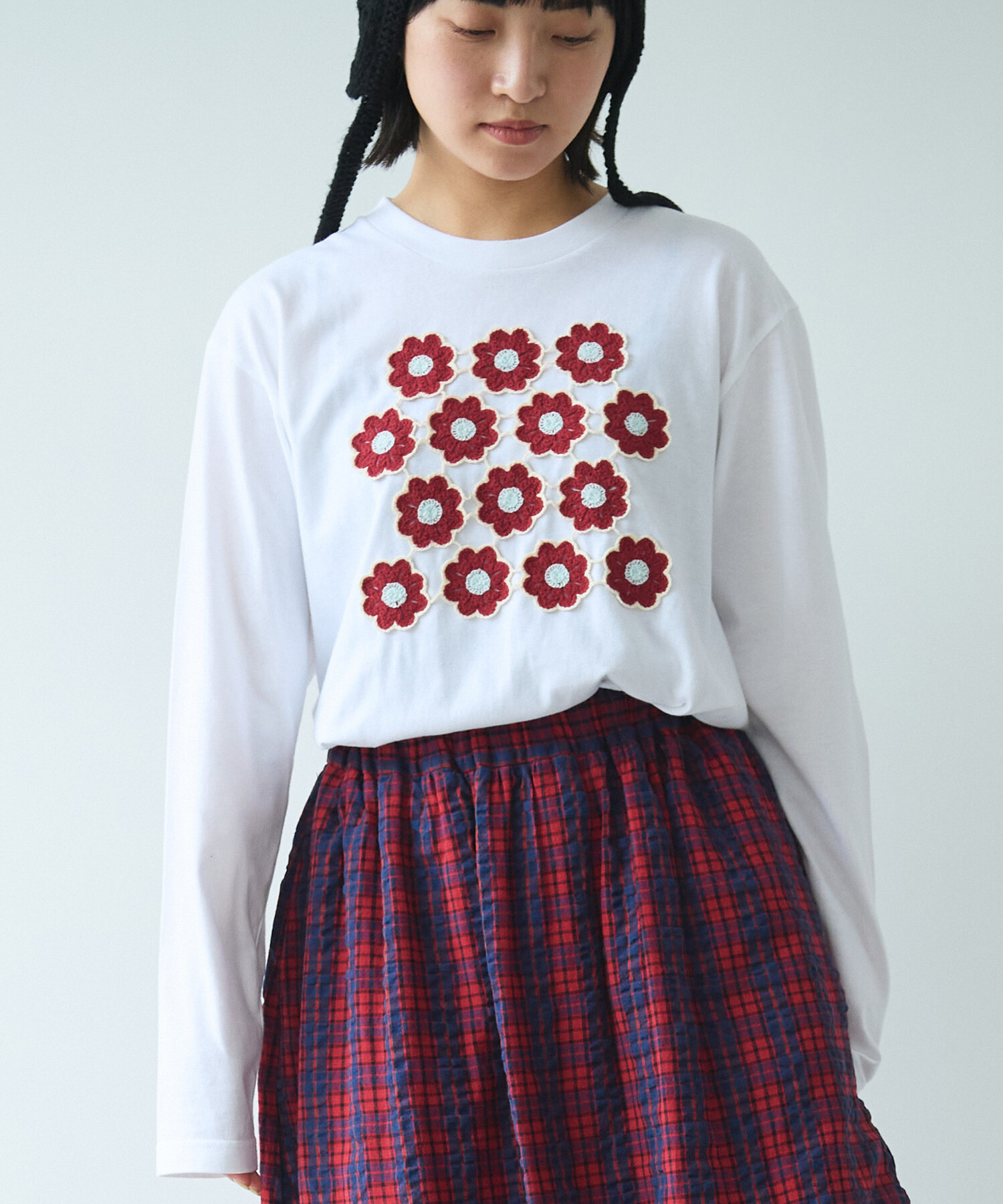 AMBIDEX Store 〇はなモチーフ編み Tシャツ(F ネイビー): bulle