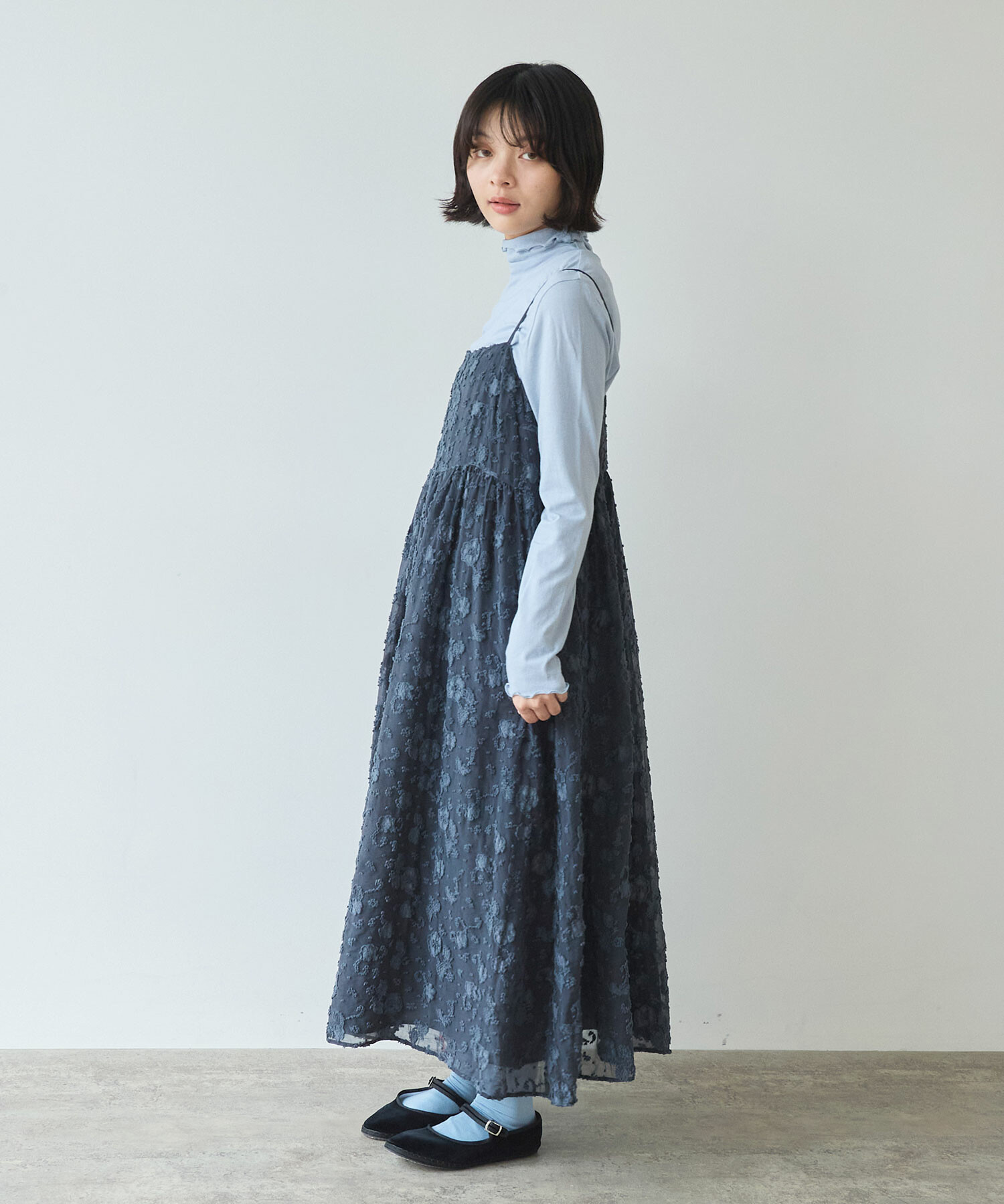 AMBIDEX Store 〇 踊るはな ジャカード ワンピース(F チャコール