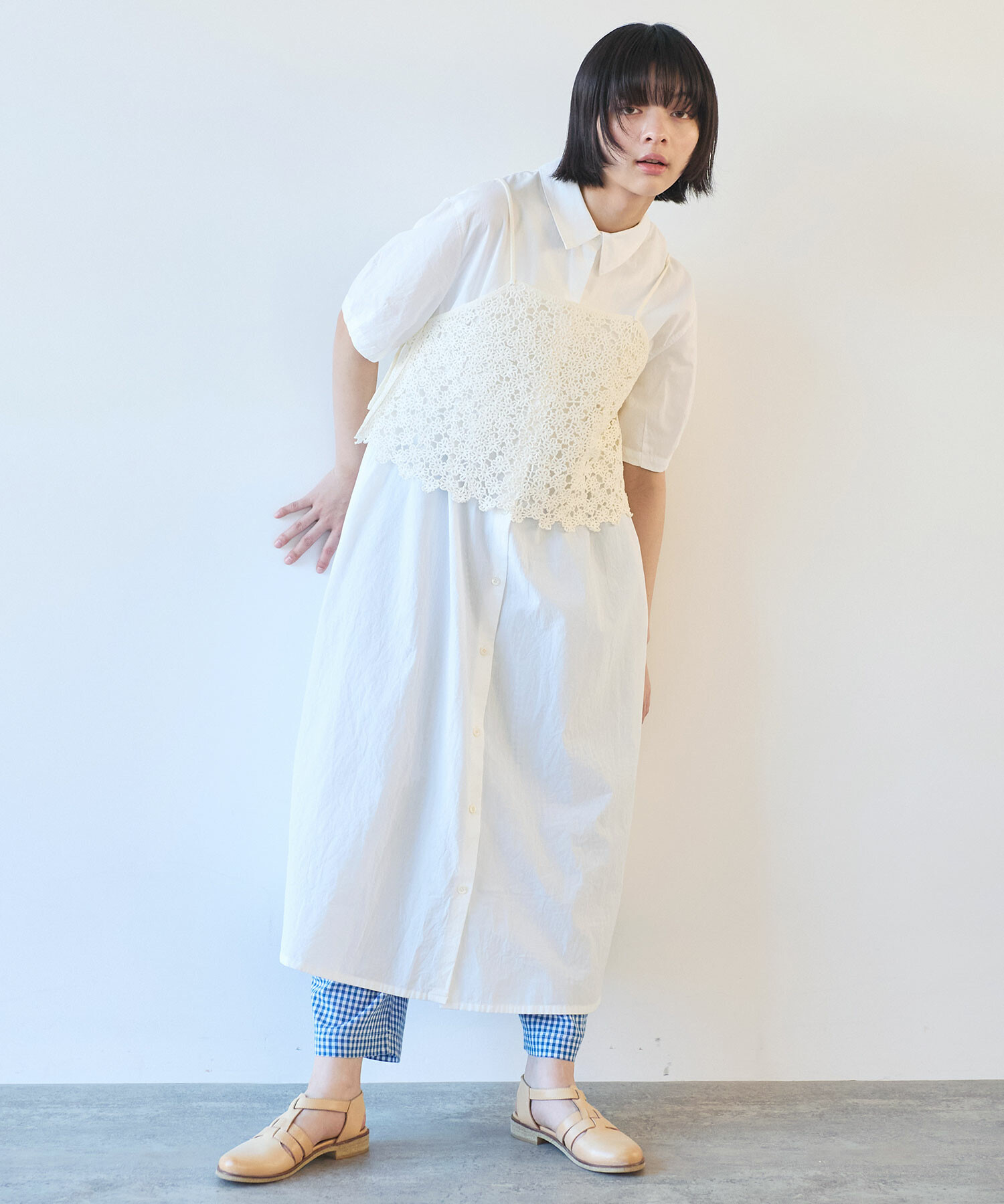 AMBIDEX Store 〇 強撚ポプリン 半袖 シャツワンピース(F アオ