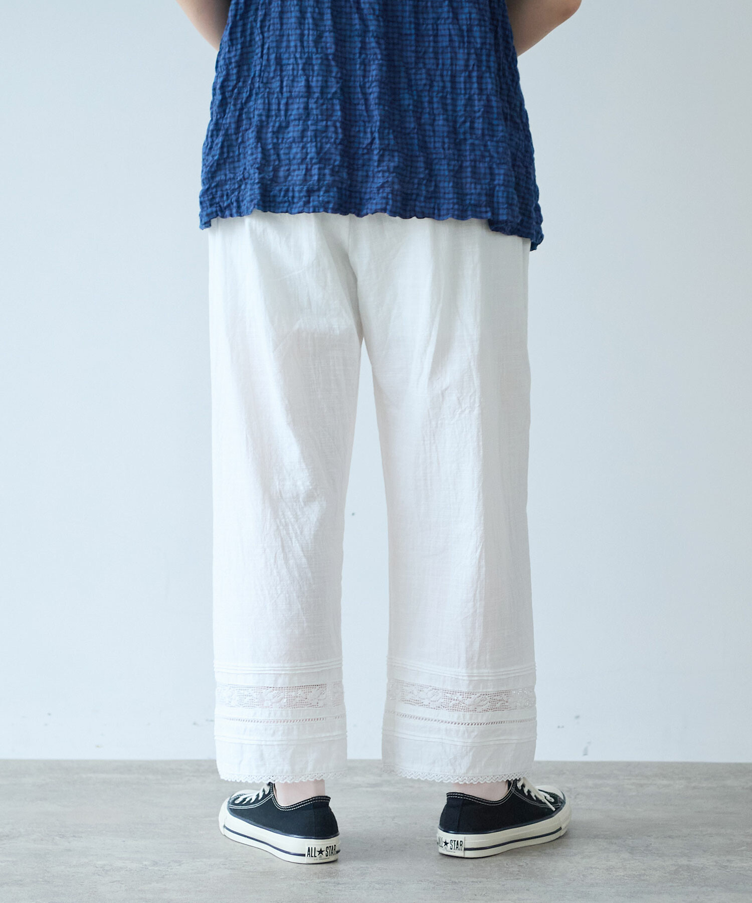 AMBIDEX Store 〇 コットン / リネン lace×pin tuck パンツ(F シロ
