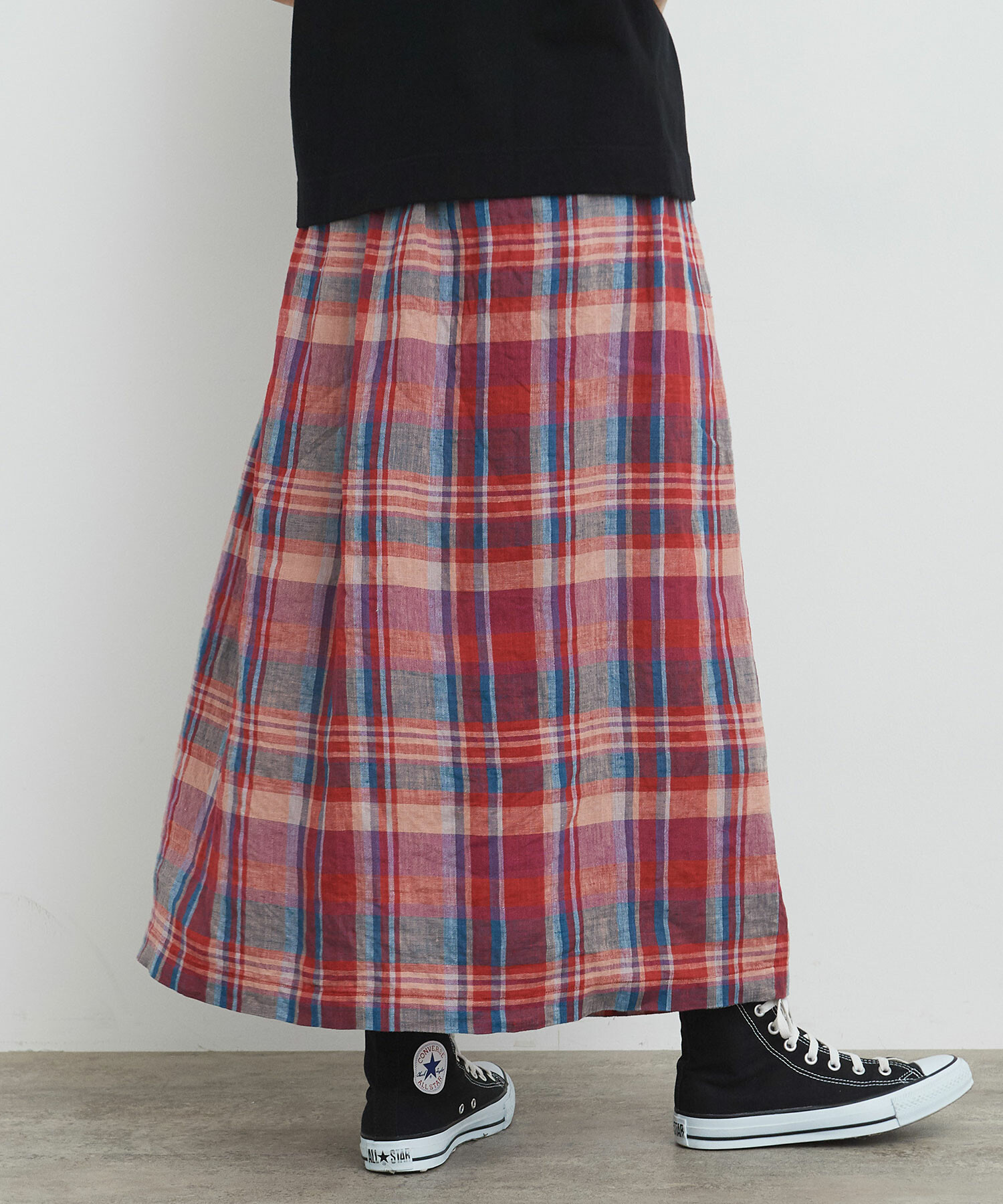 AMBIDEX Store 〇リネンチェック ラップスカート(F アカ): bulle de savon 