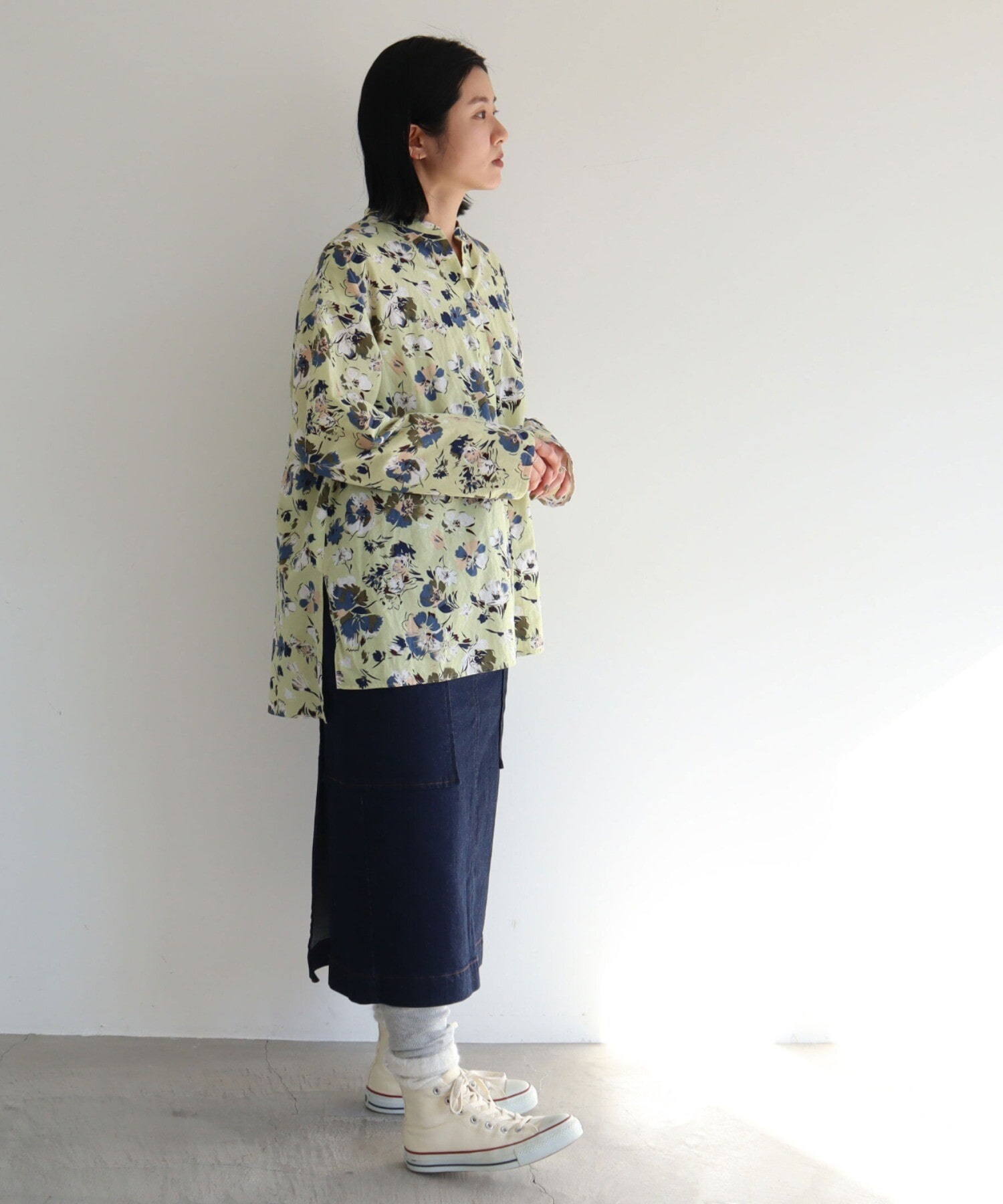 AMBIDEX Store ○○フラワープリントスキッパーブラウス Cotton/linen