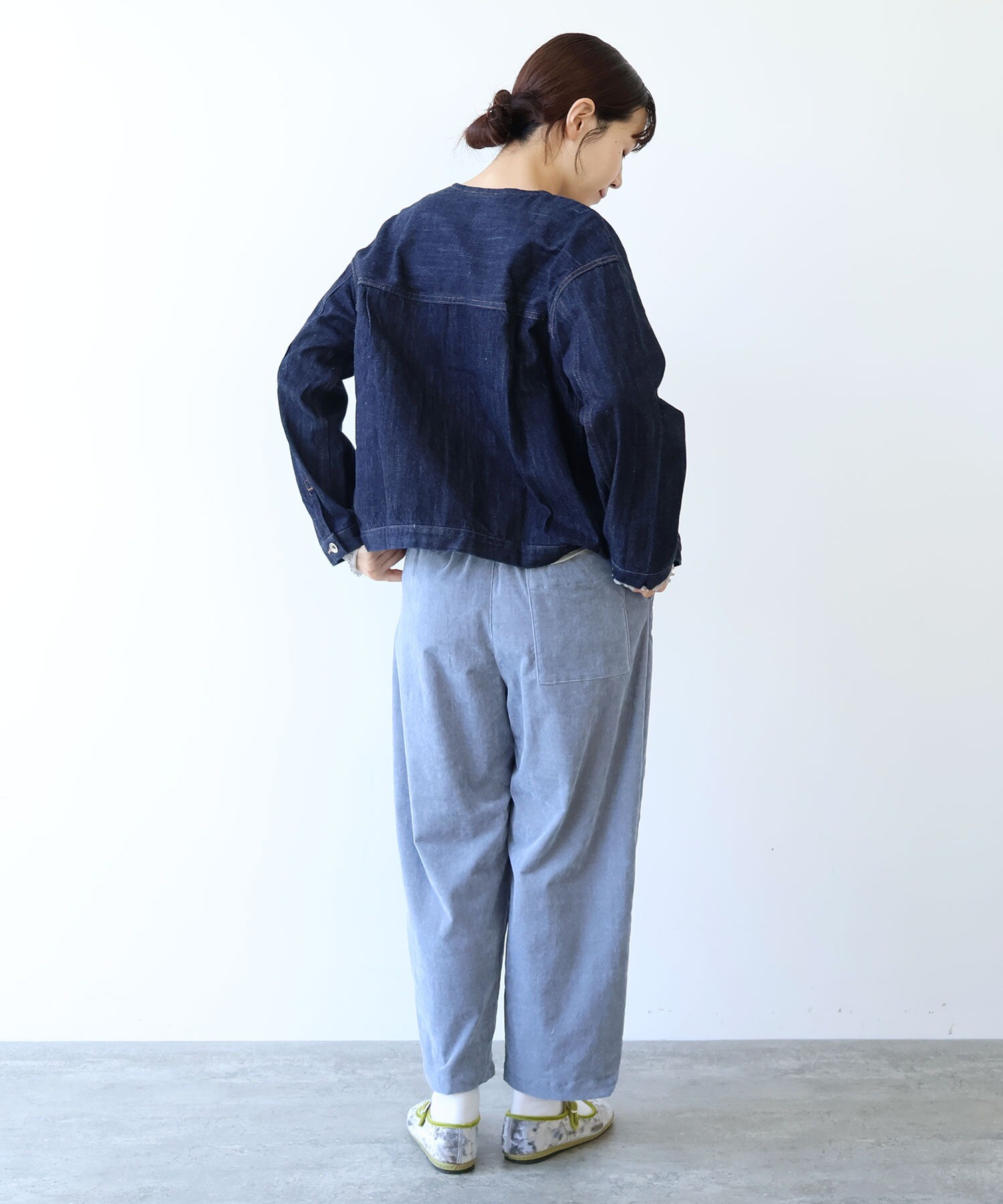 yuni コットンデニムノーカラーブルゾン yuni デニムジャケット gジャン cotton denim ノーカラー