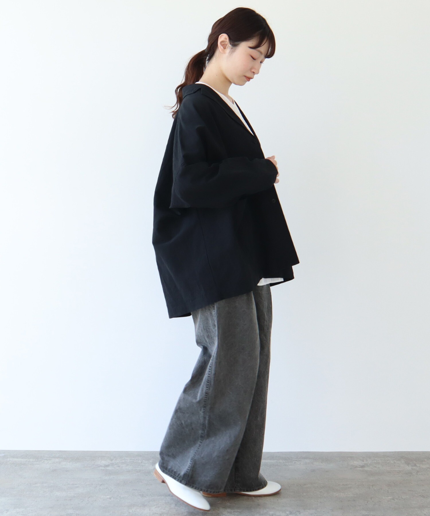 茄子紺 今期 新品 yuni ハイツイストコットンリネン オーバーサイズ ...