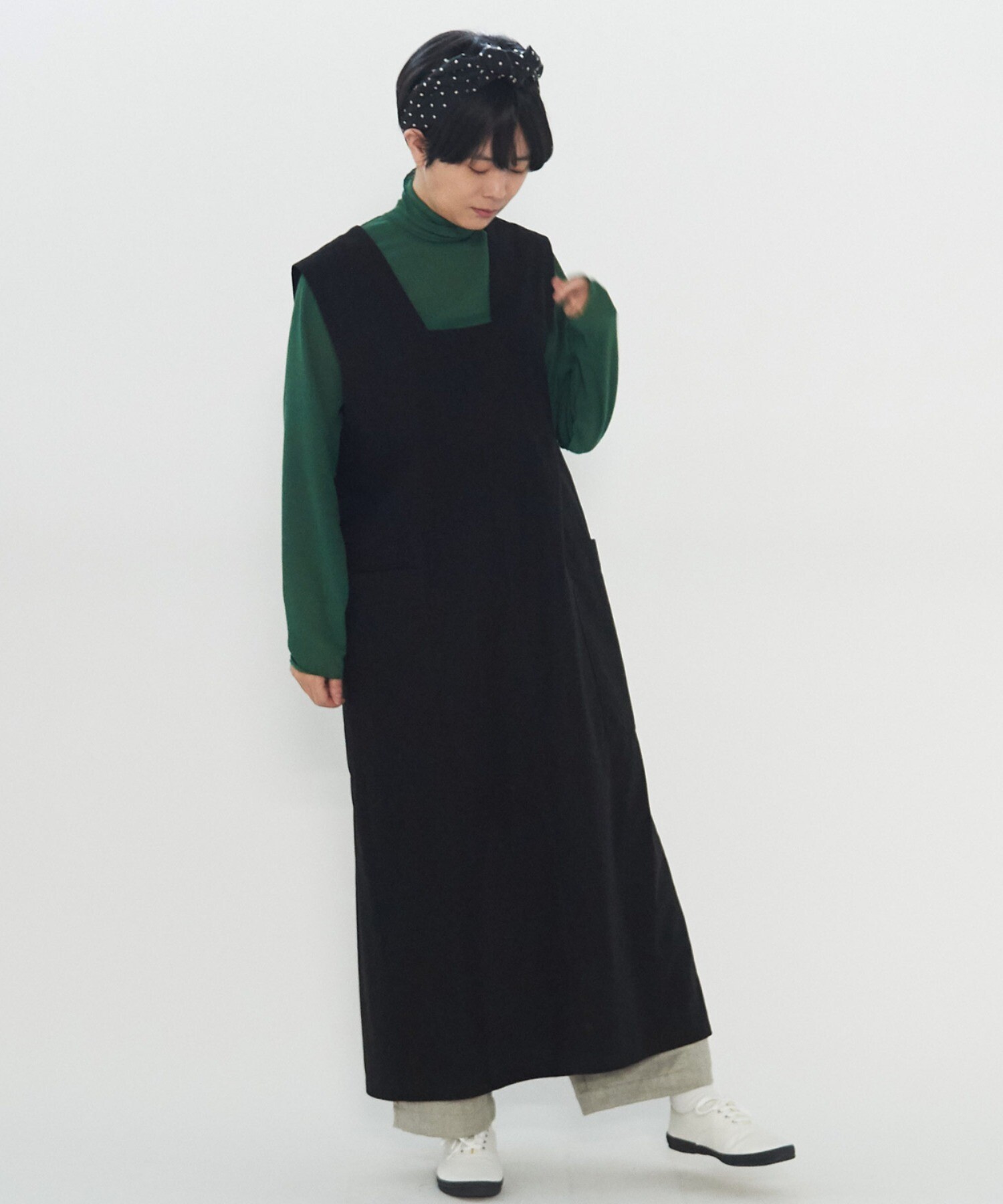 AMBIDEX Store ○強撚ラチネ バックオープン ジャンパースカート(F
