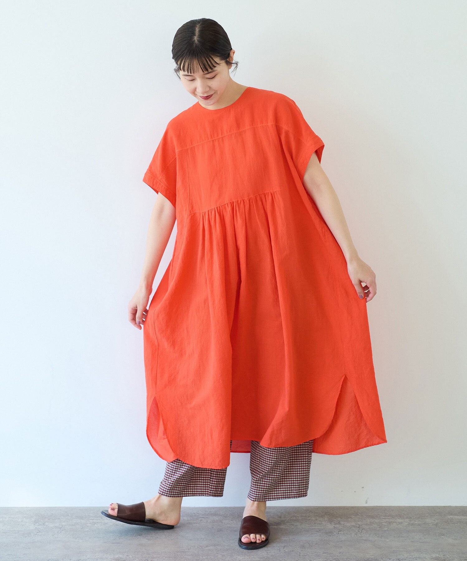 yuni ポプリンオールインワン AMBIDEX Store ○○コットン/リネン 近江晒 ワンピース(F オレンジ): yuni