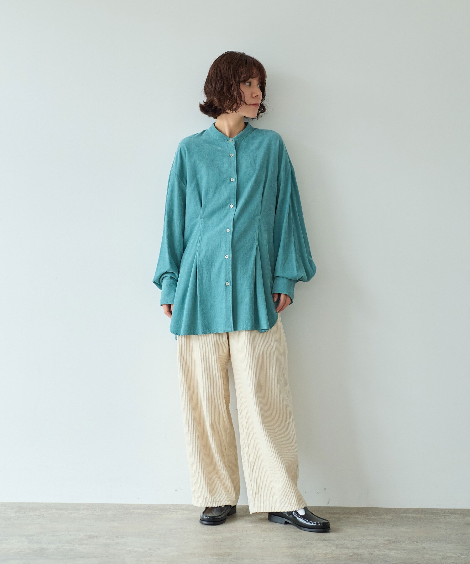 AMBIDEX Store ○コットンコーデュロイ バックゴムワイドパンツ(M クロ