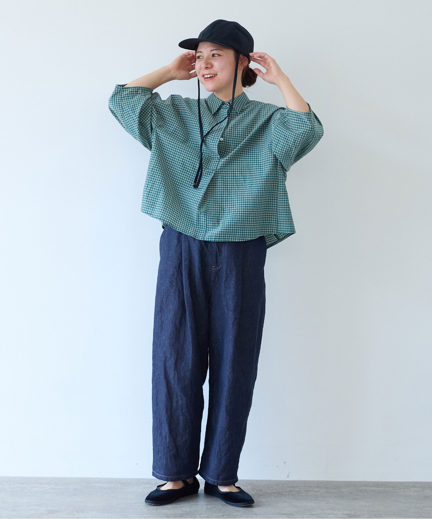 AMBIDEX Store ○コットンリネンデニム バックゴムパンツ(M シロ