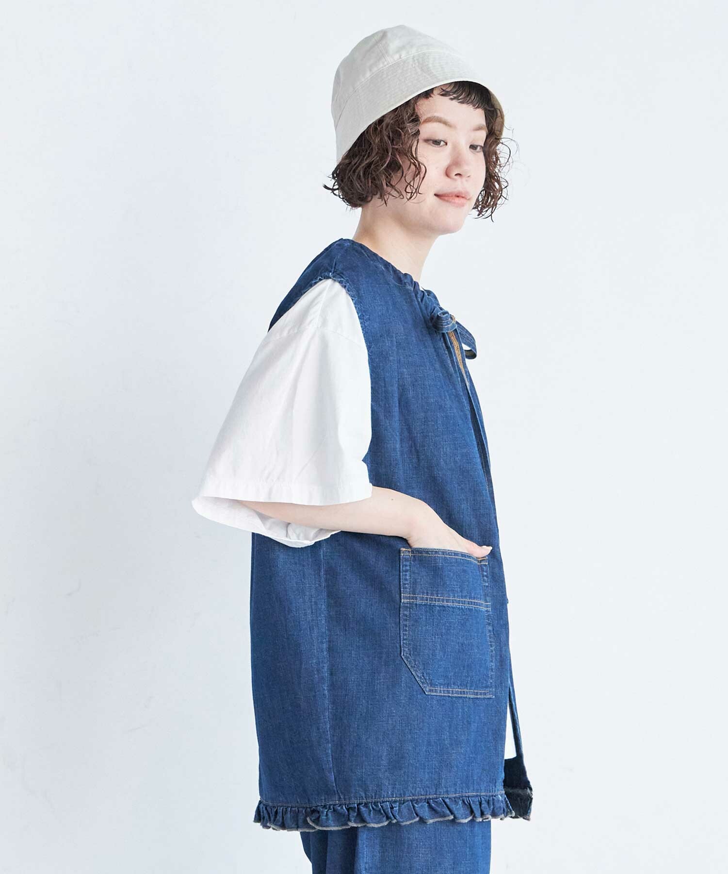 AMBIDEX Store ○8ozDENIM SMOCK ベスト(F INDIGO): FLAT-cic-HATENA
