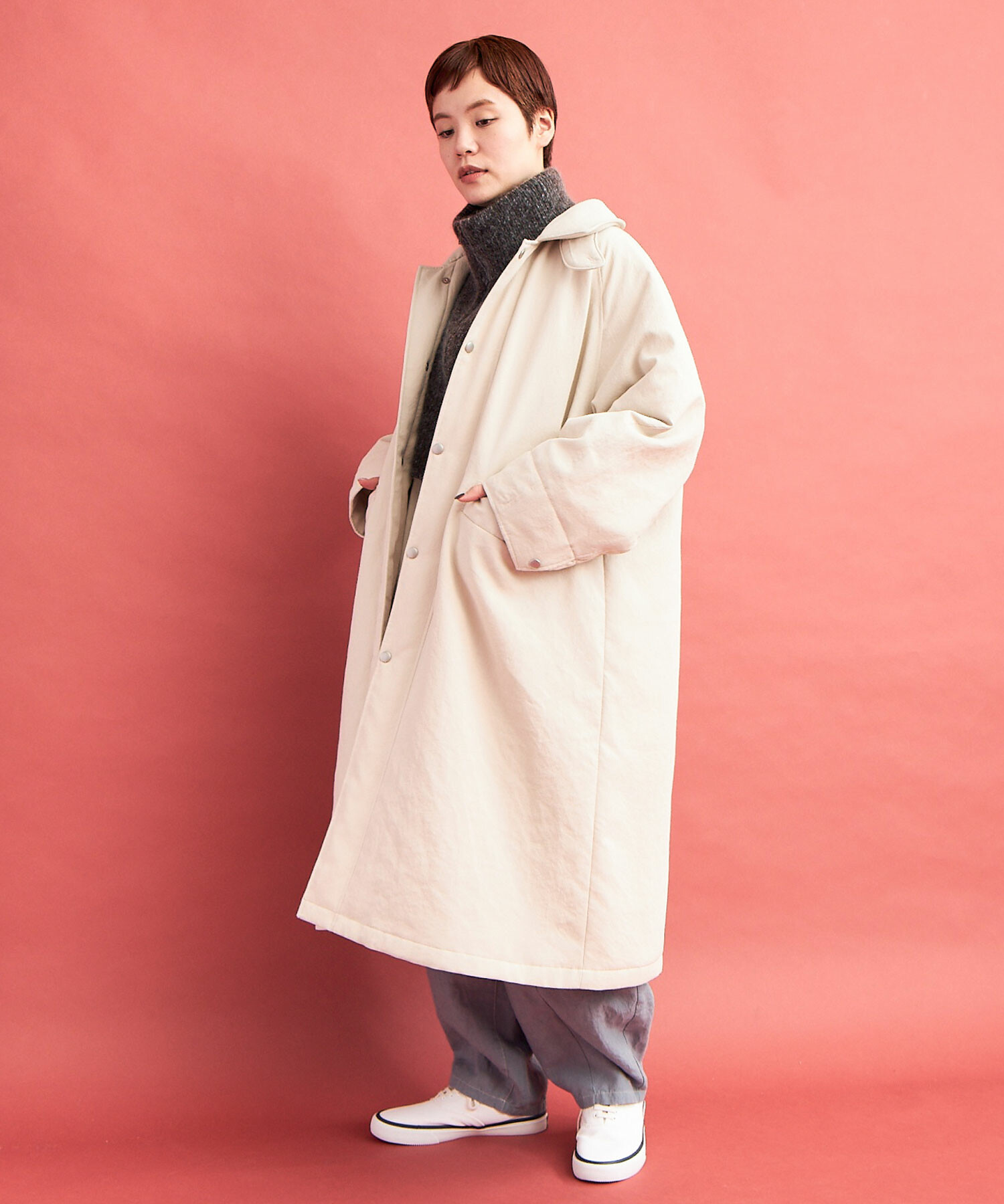 AMBIDEX Store ○LIGHT DICROS AIRO ステンカラーコート(F IVORY