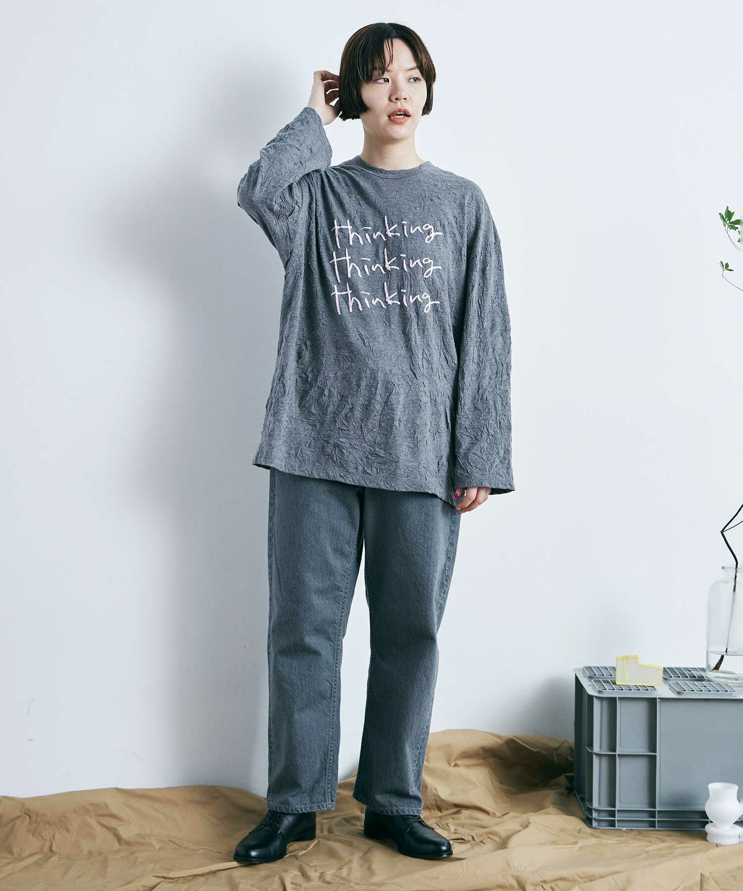 AMBIDEX Store ○CRAYON LOGO LONG SLEEVE T-シャツ(F WHITE): FLAT-cic-HATENA