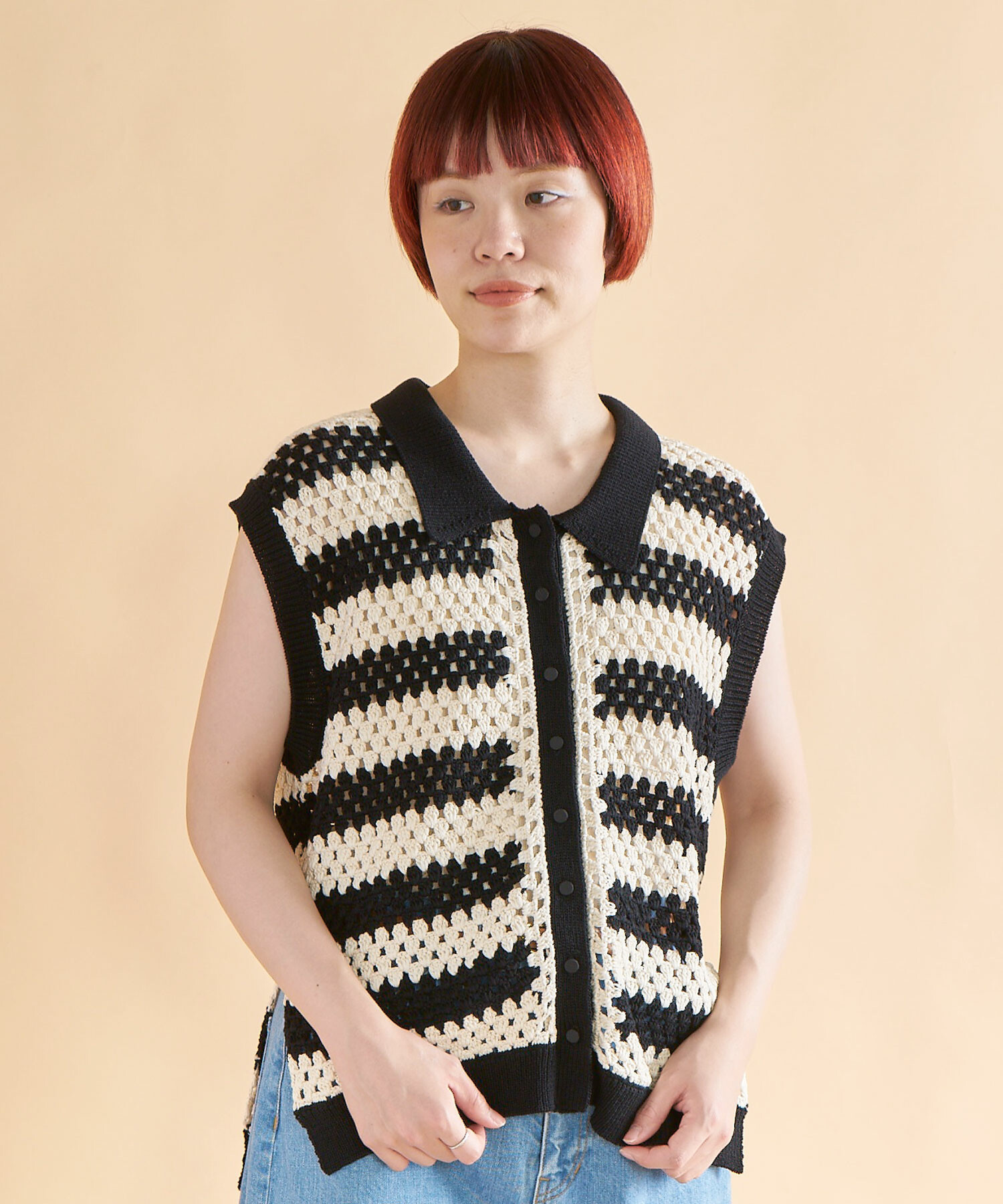 AMBIDEX Store ○CROCHET ベスト(F BLACK×IVORY): FLAT-cic-HATENA