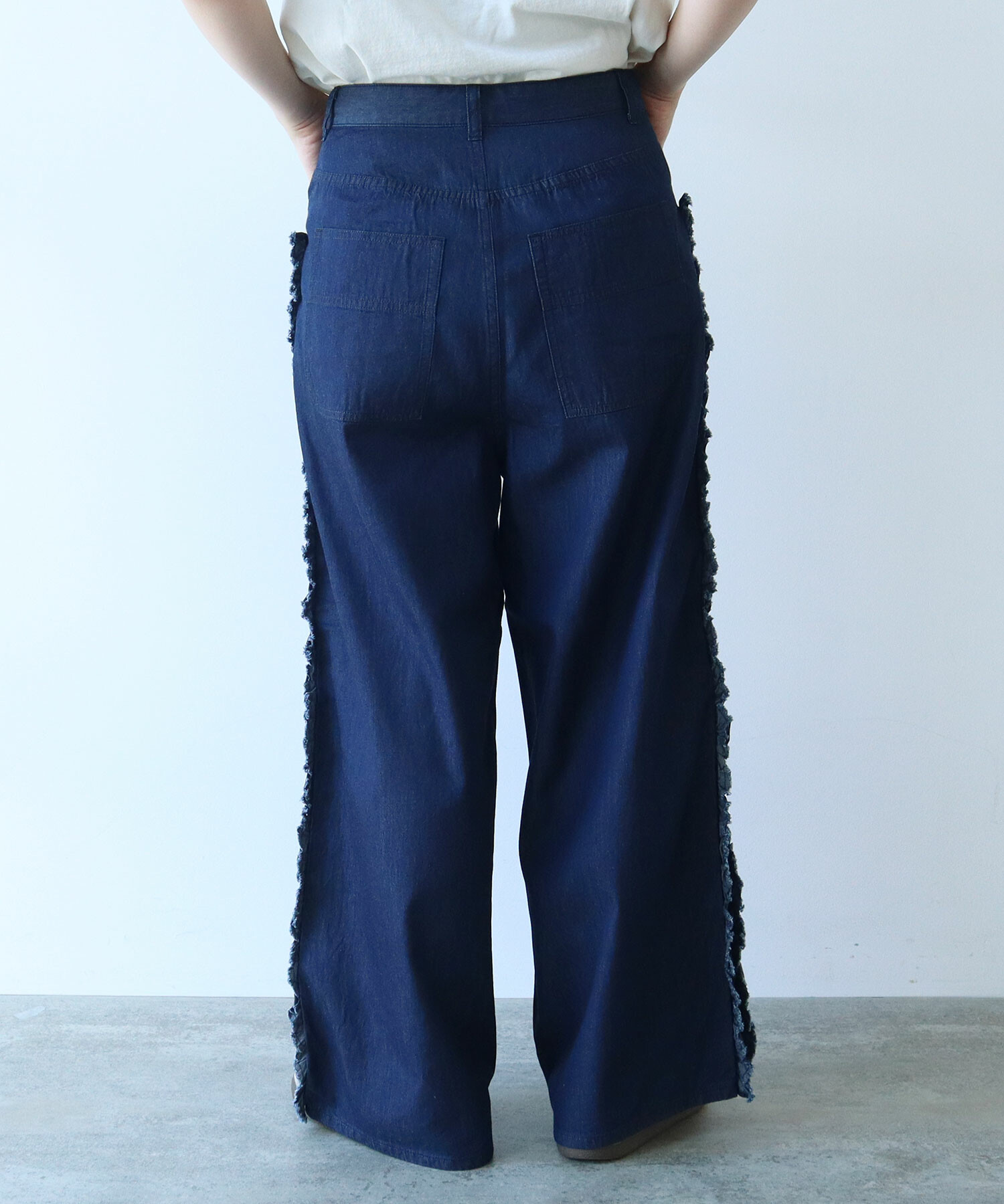 AMBIDEX Store 5.5oz LIGHT DENIM SIDE FRILL パンツ(F LIGHT BLUE
