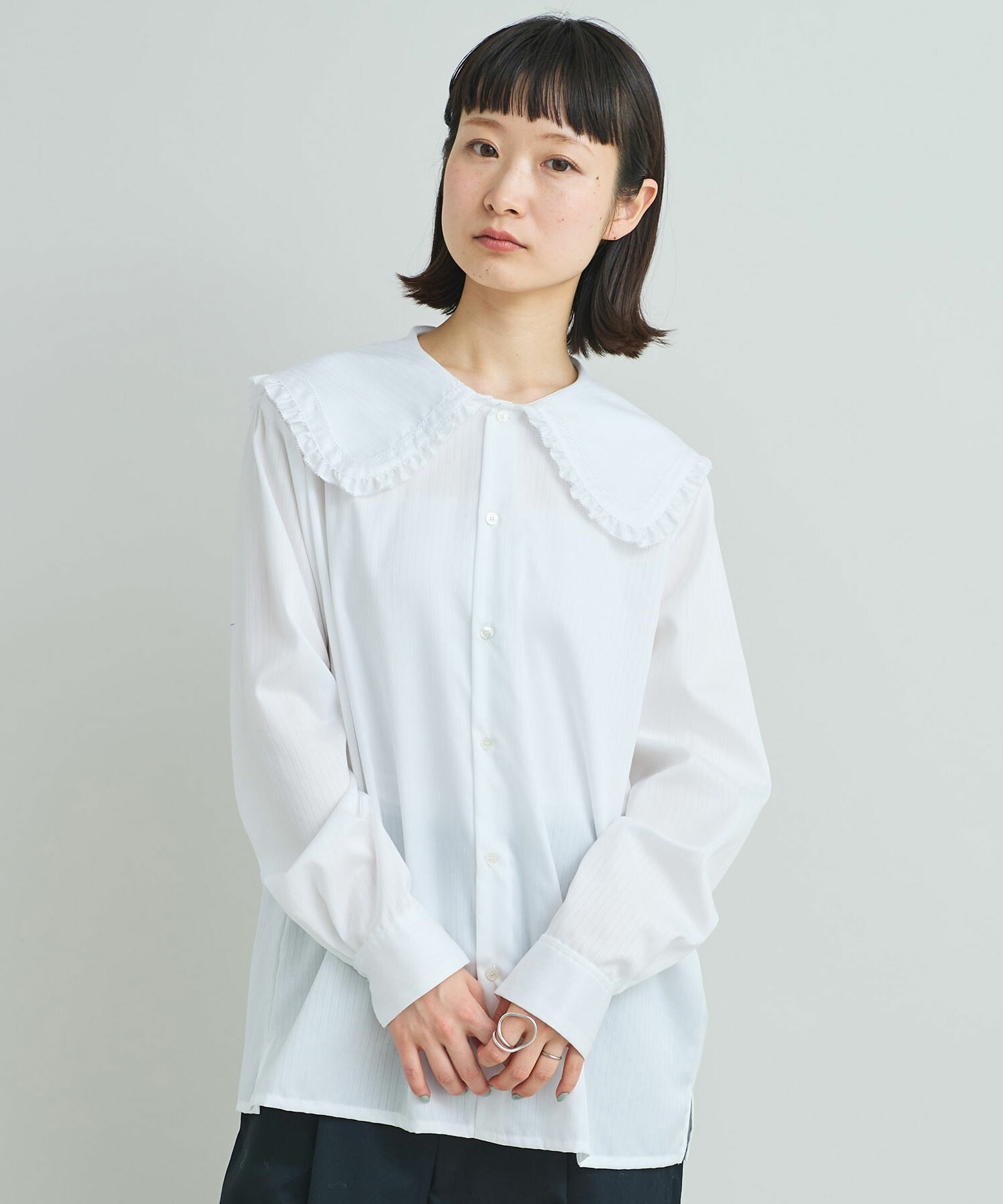 AMBIDEX Store 〇100/2ドビーストライプ フリルフラットカラー