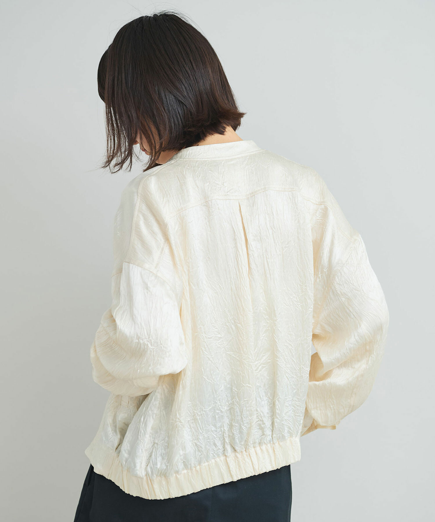 AMBIDEX Store 〇アセテートシワサテン ジップ ブルゾン(F クロ