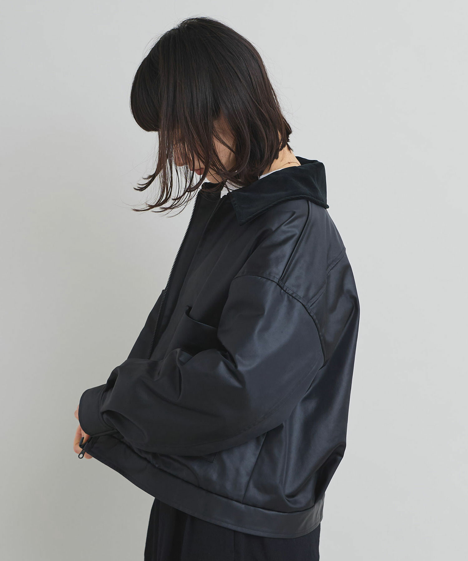 AMBIDEX Store フェイクレザージップ ブルゾン(F クロ): iki