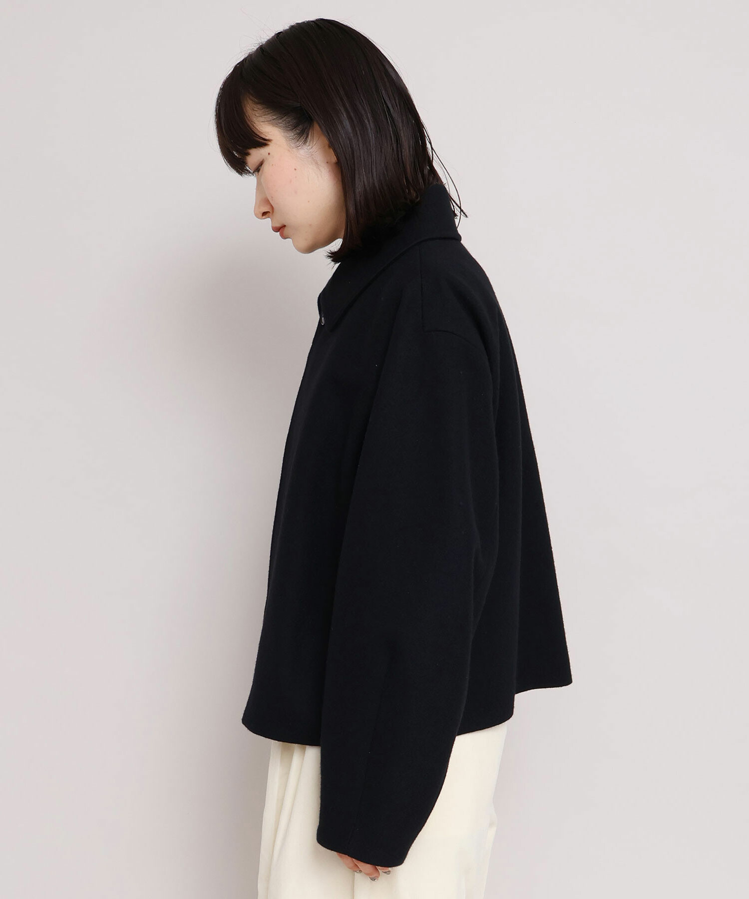 AMBIDEX Store ウールメルトン ステンカラー ショート丈 コート(F アカ