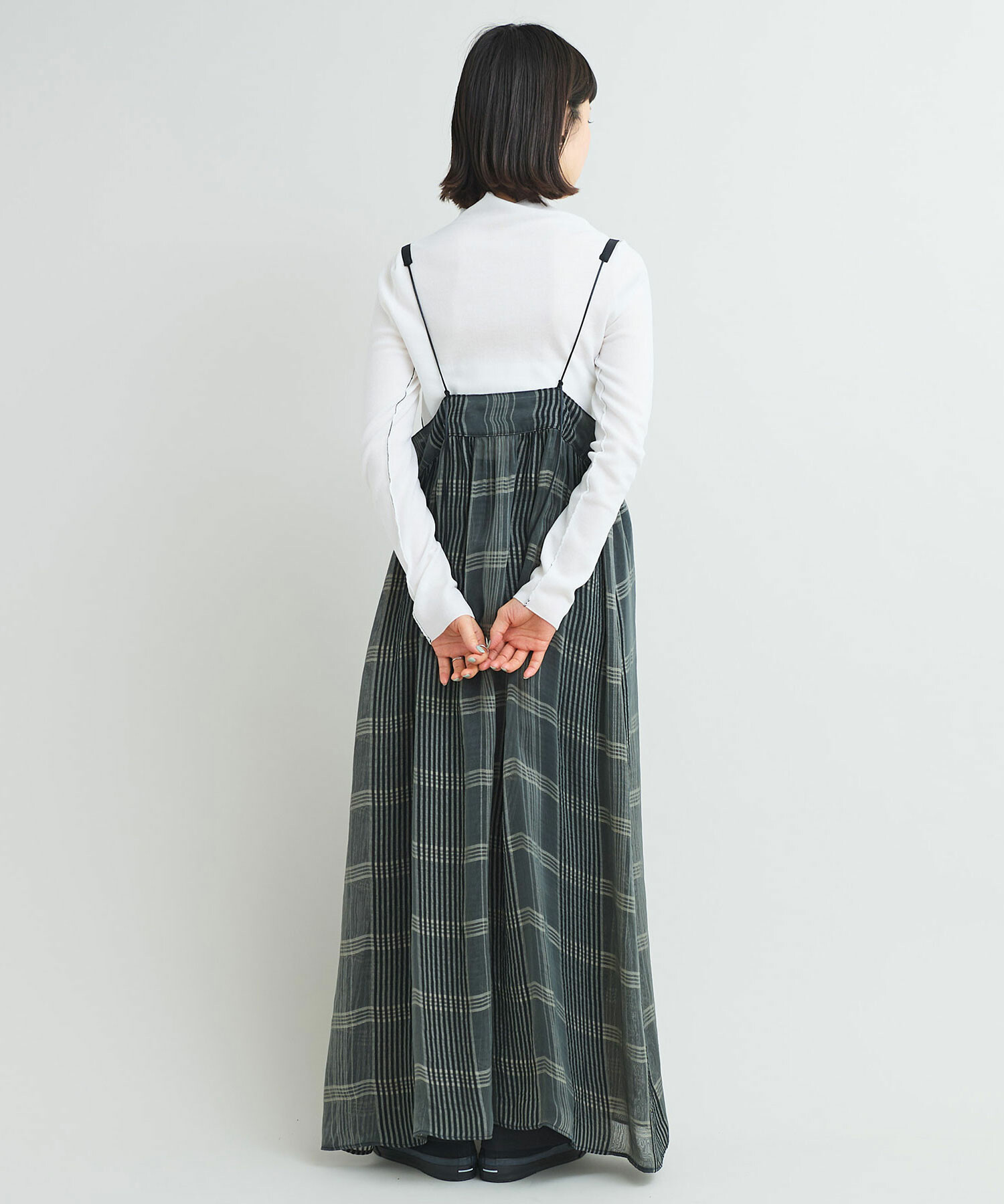 ワンピース 3094 yoshimi AMBIDEX Store 〇二重織チェック キャミ ワンピース(F クロ): iki