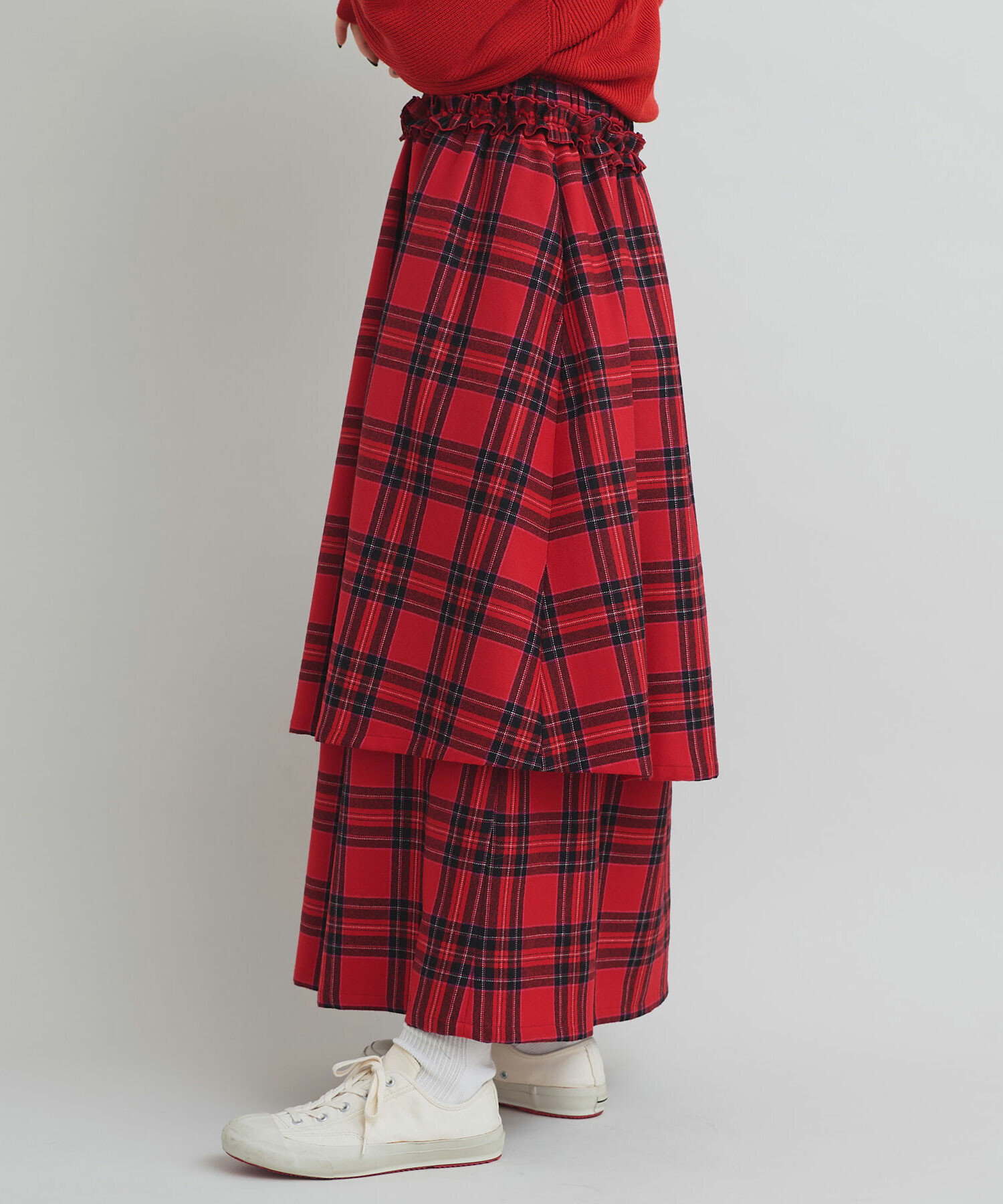 AMBIDEX Store 先染めチェック フリルギャザー スカート(F クロ): iki