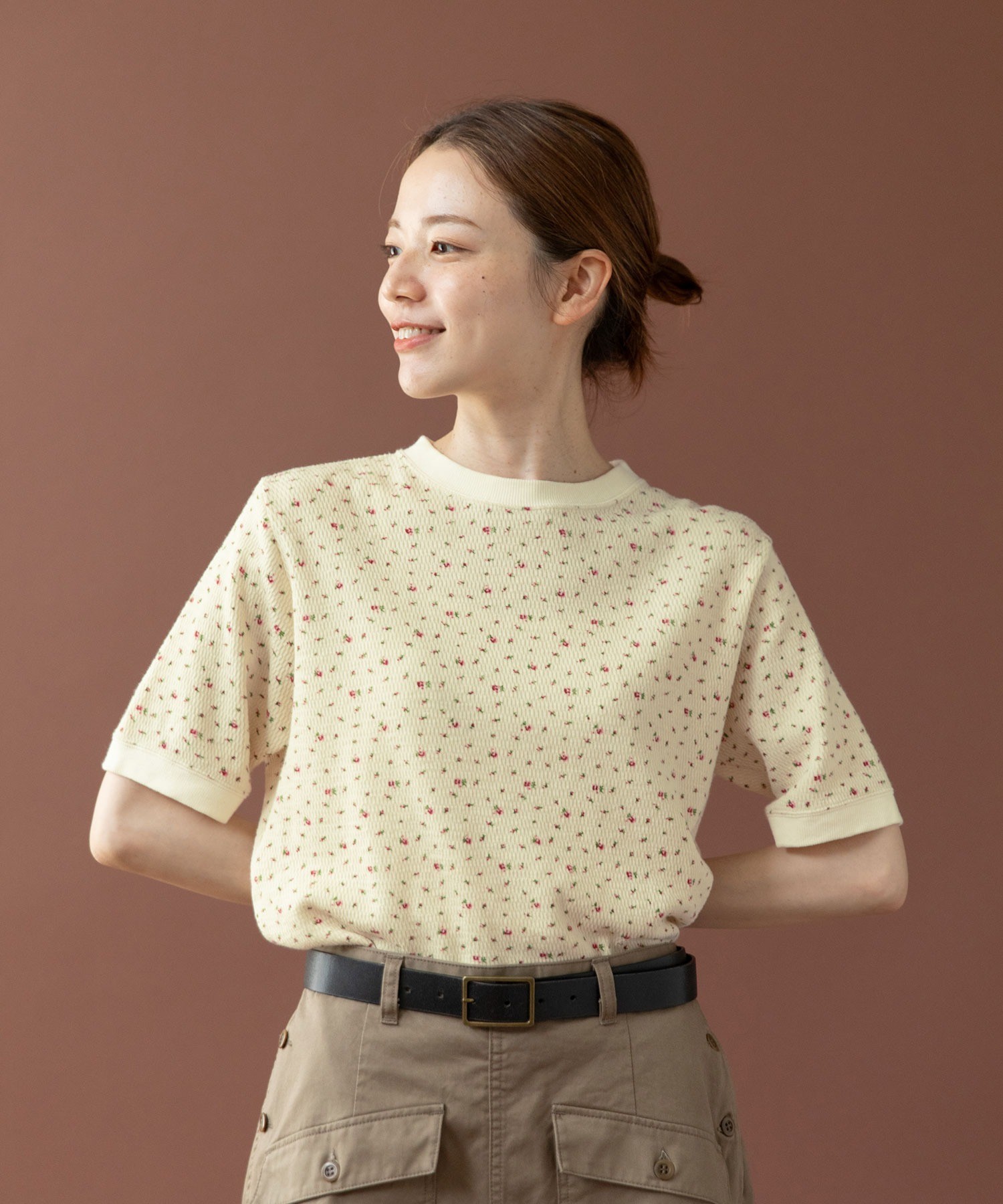tシャツ USEDサーマル小花プリント 半袖Tシャツ レディース AMBIDEX Store ○USEDサーマル小花プリント 半袖Tシャツ(F アカ