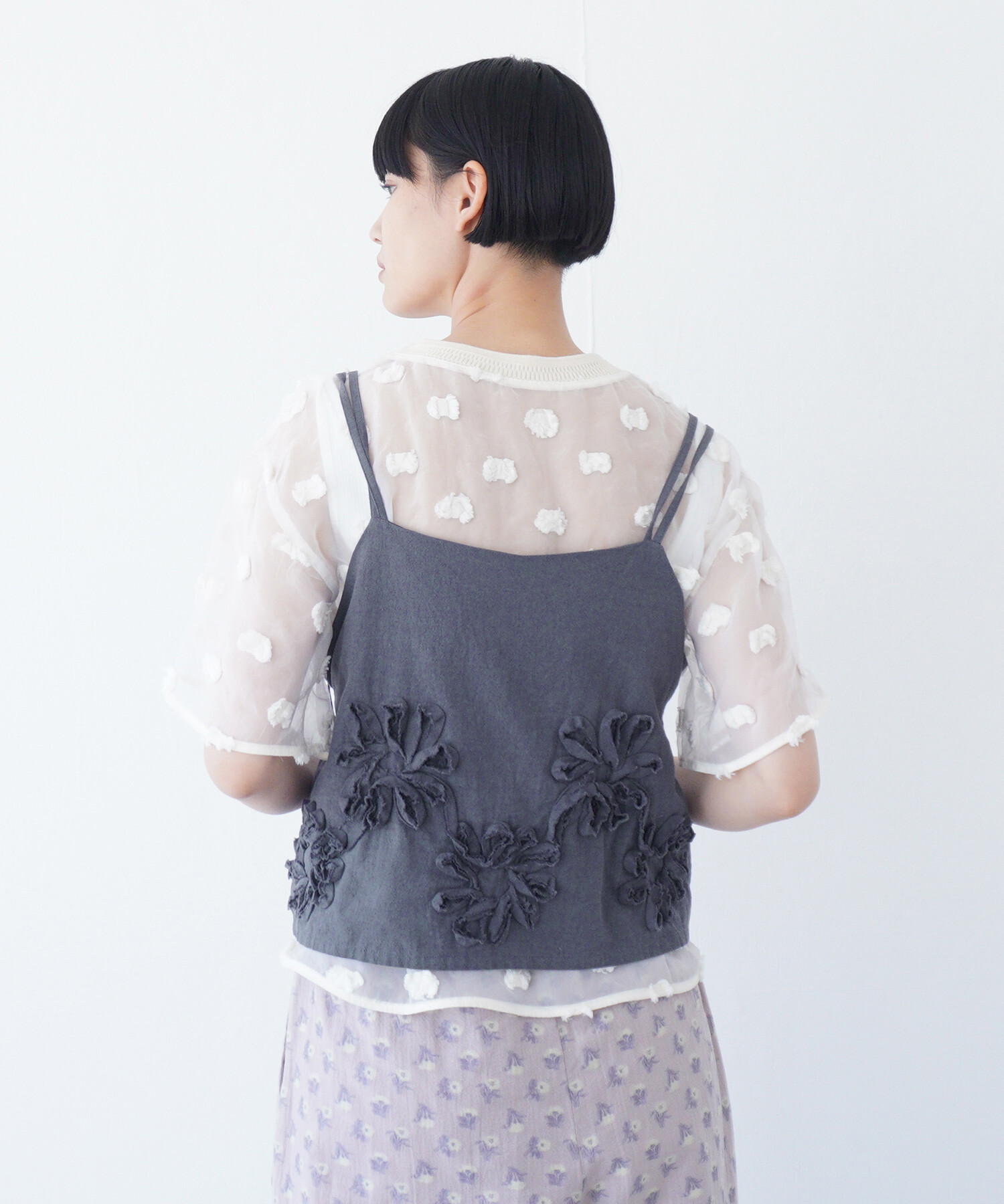 AMBIDEX Store △〇rondo ribbon embroidery キャミ(F ブルー