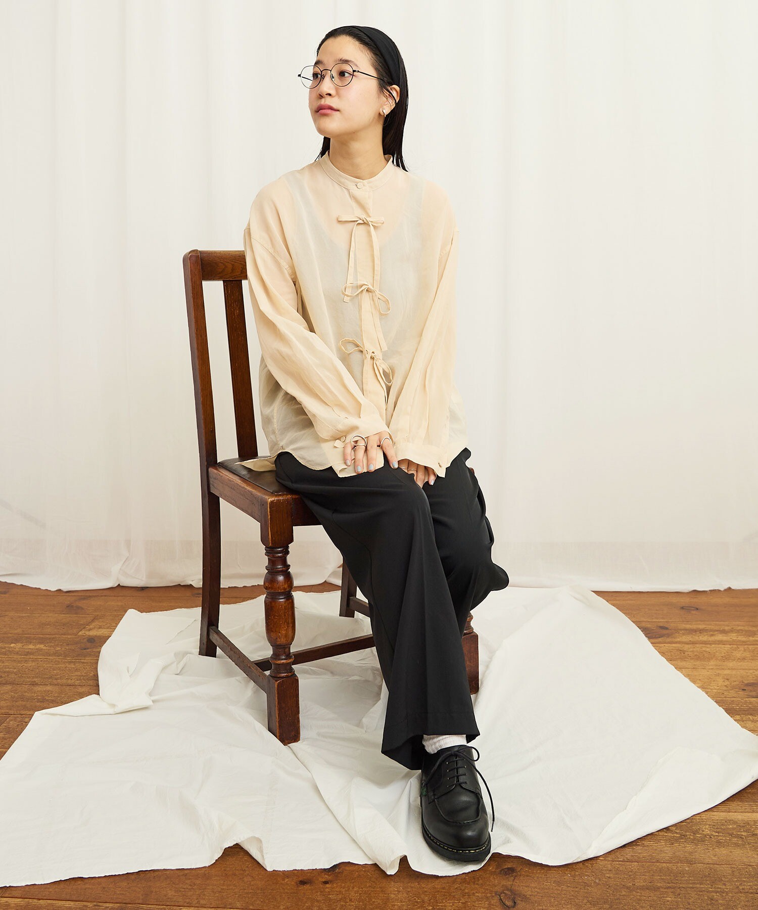 AMBIDEX Store ○ribbon organdy long shirt(F キナリ): l AMBIDEX Store ○ribbon organdy long shirt(F キナリ): l