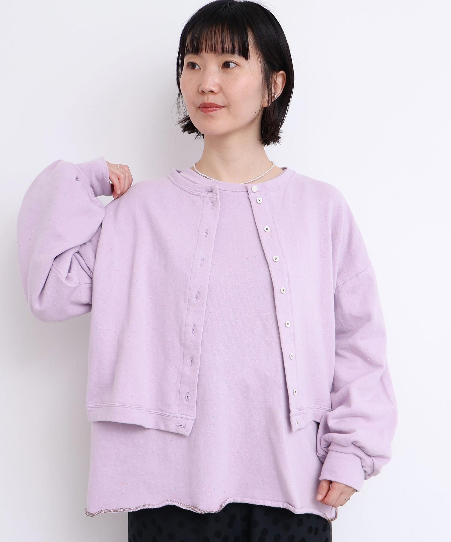 AMBIDEX Store カラフルネップ裏毛 ミニカーディガン(F パープル): l