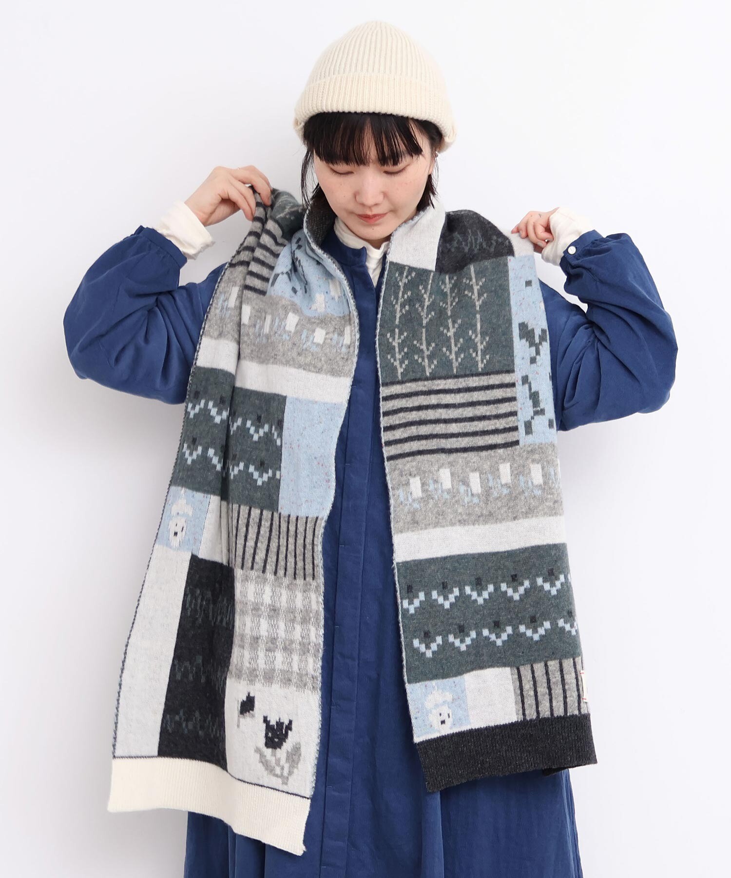 AMBIDEX Store 〇カラフルジャガード ふとマフラー(F グレー): l